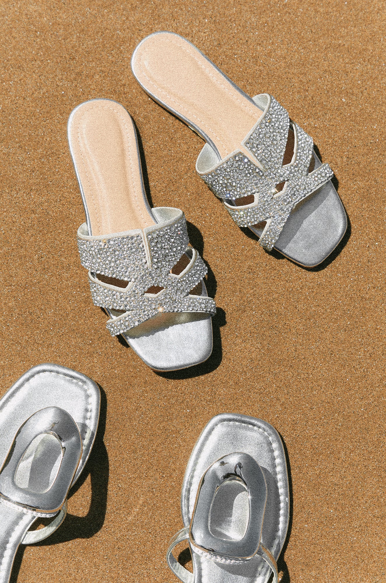 Destination Dreams Embellished Slip On Sandals - Silver - Image 2