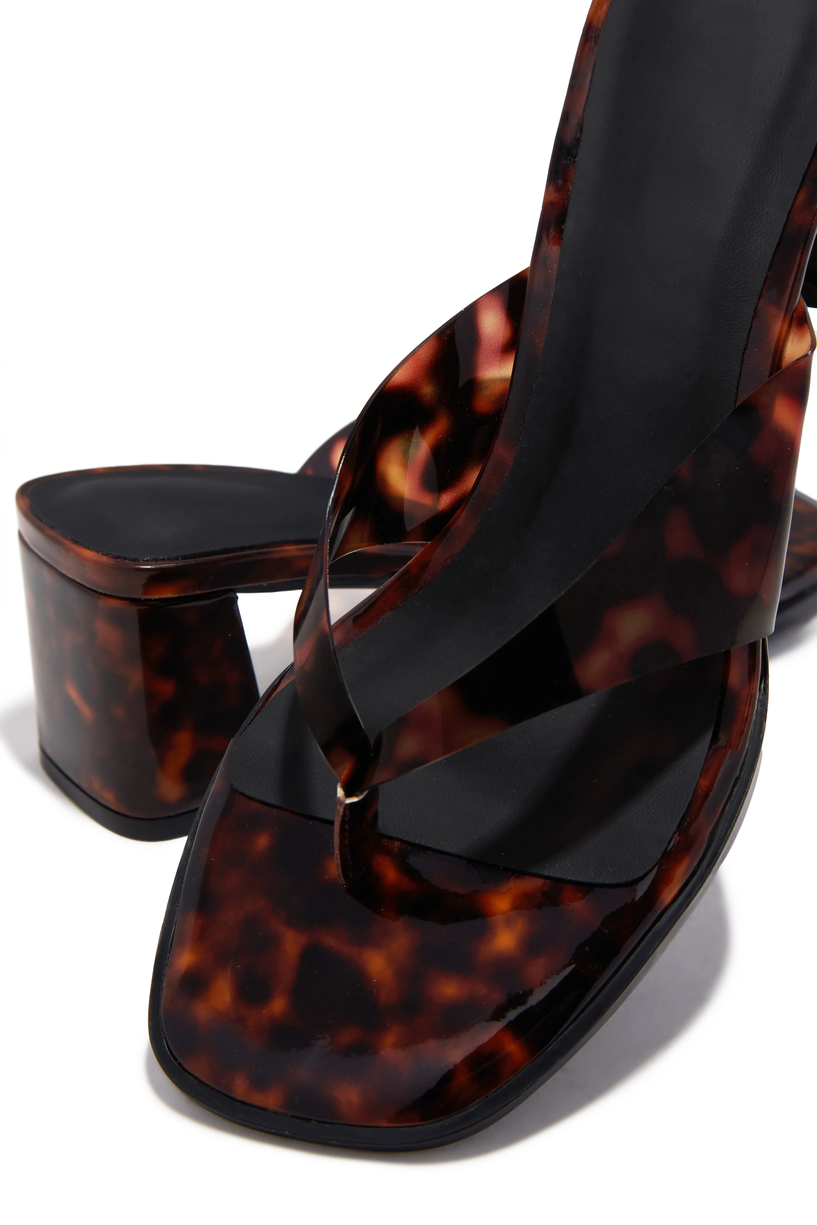 Destiny Thong Strap Chunky Mid Heels - Tortoise - Image 3