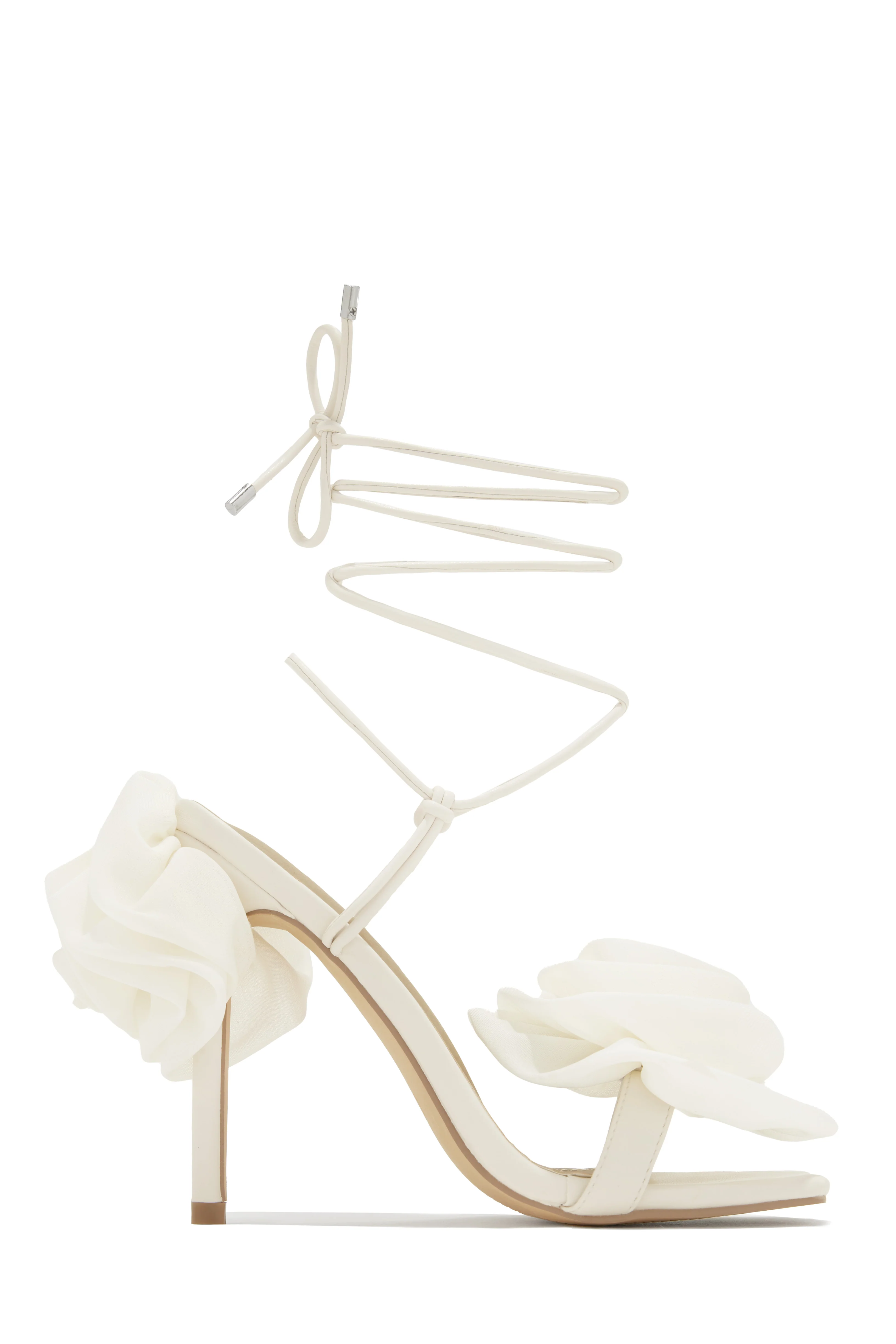Divine Bloom Rosette Lace Up Heels - Cream - Image 4