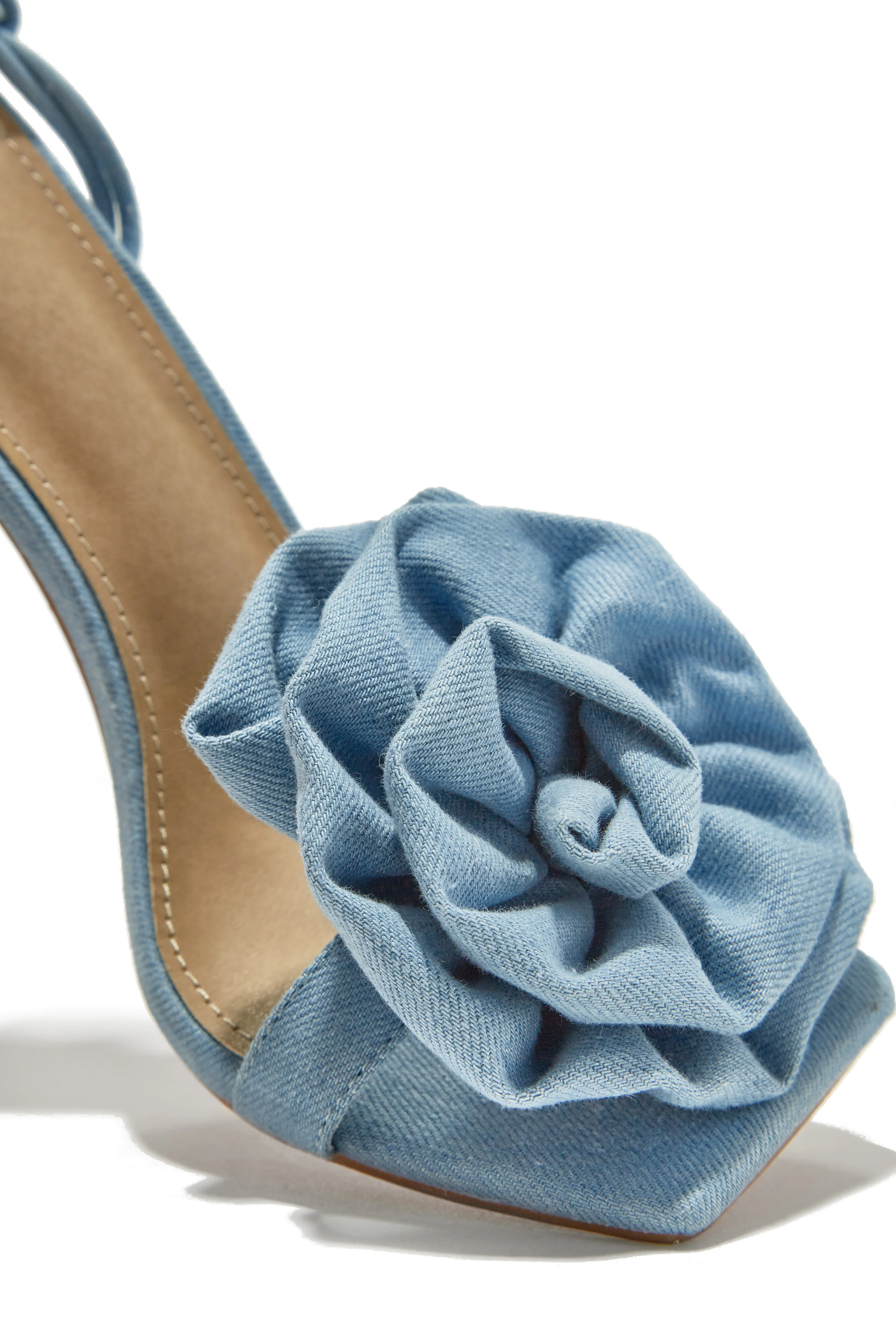 Divine Bloom Rosette Lace Up Heels - Denim - Image 5