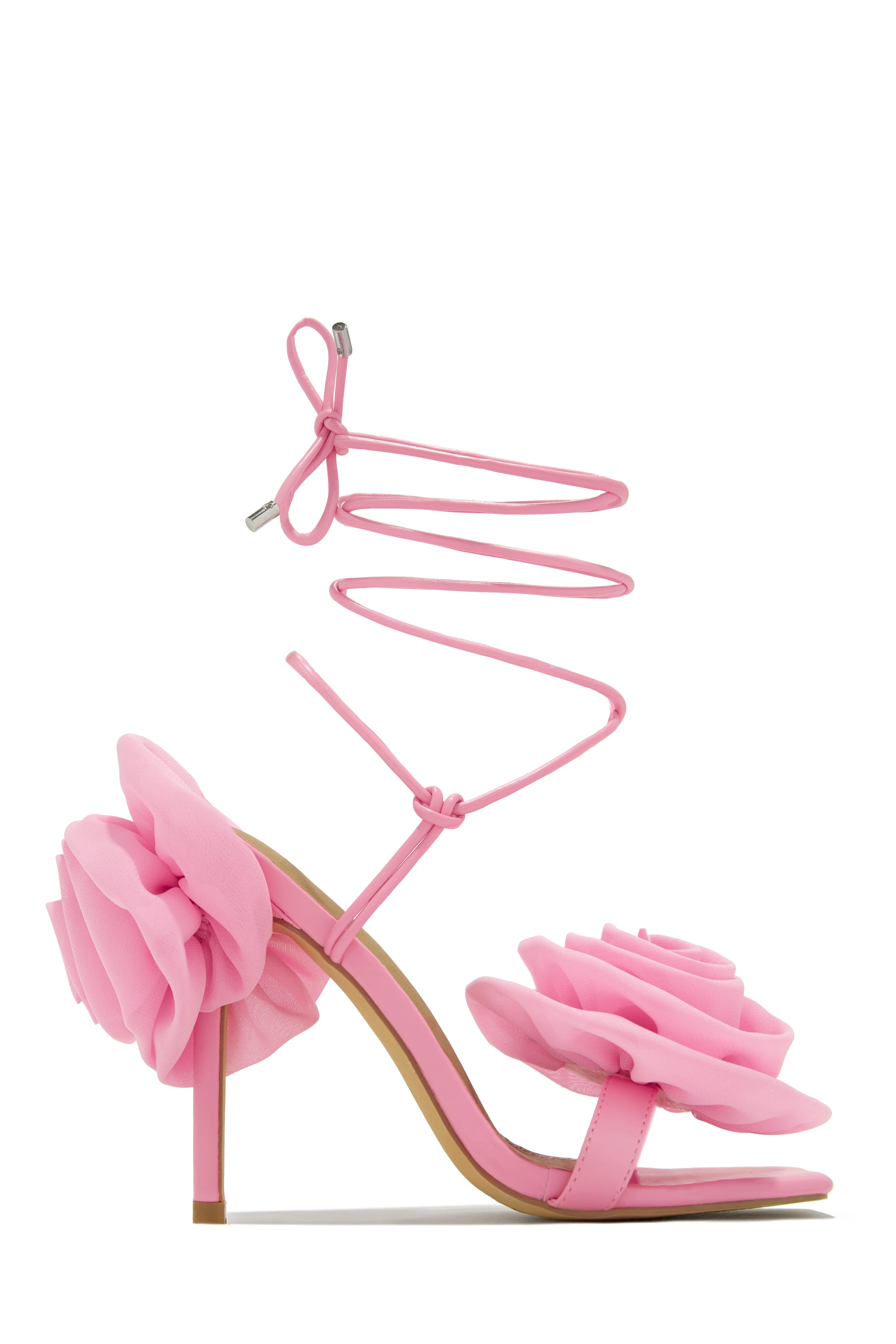 Divine Bloom Rosette Lace Up Heels - Pink - Image 7
