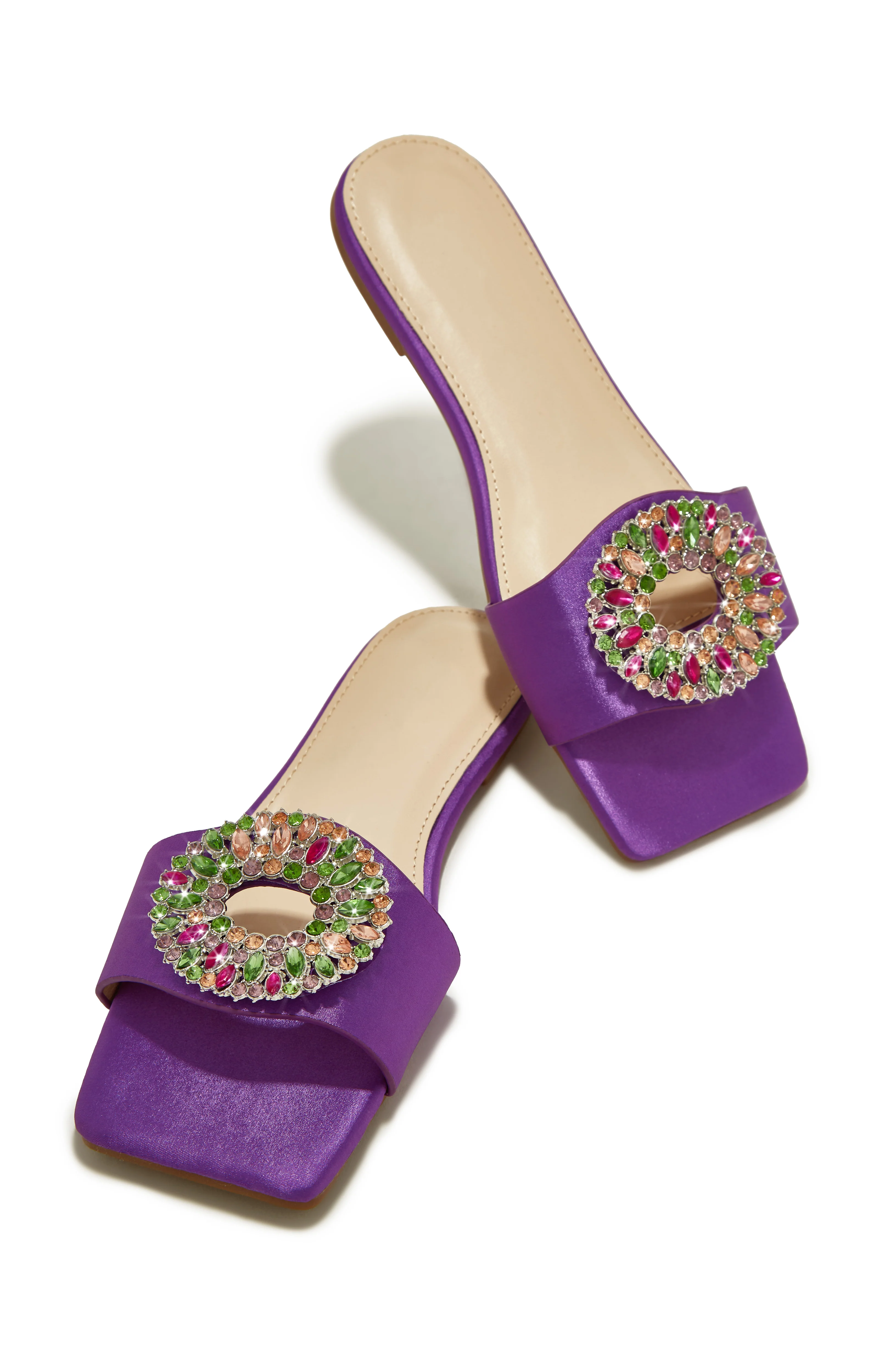 Dolce Summer Embellished Slip On Sandals - Purple - Image 3