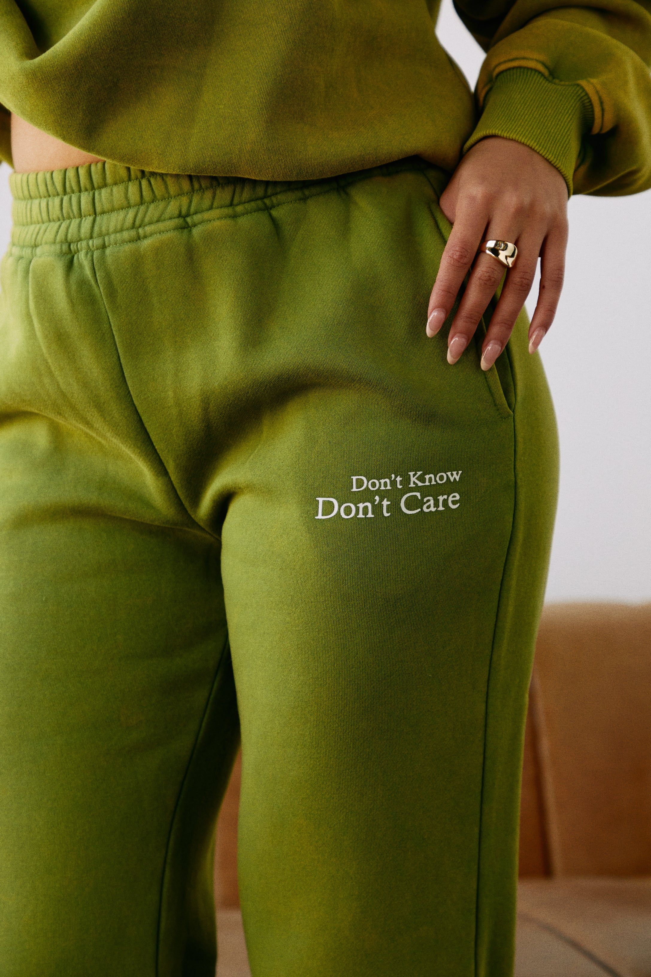 Don't Know Don't Care High Waist Wide Leg Sweat Pant - Green - Image 3