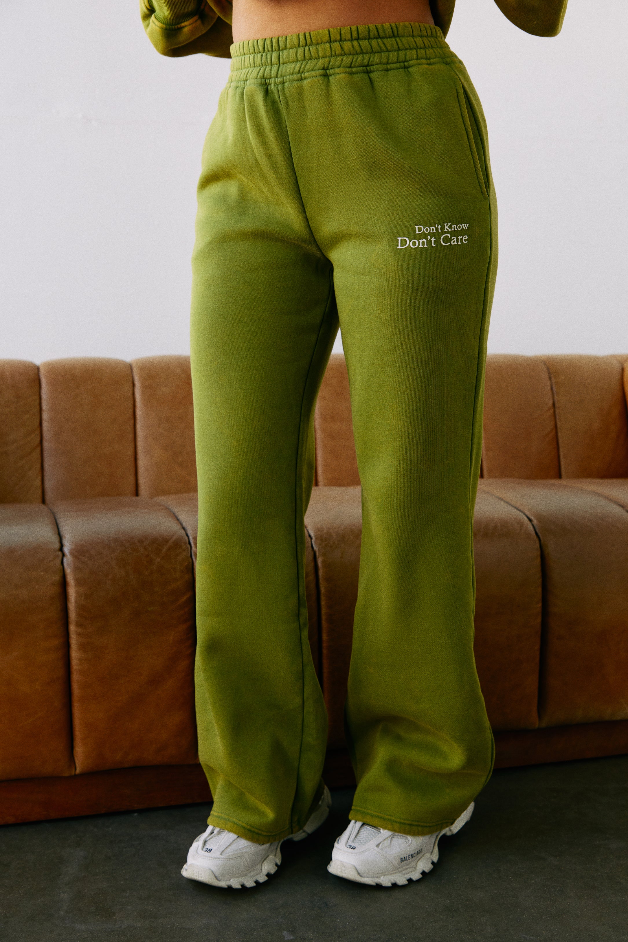 Don't Know Don't Care High Waist Wide Leg Sweat Pant - Green - Image 6