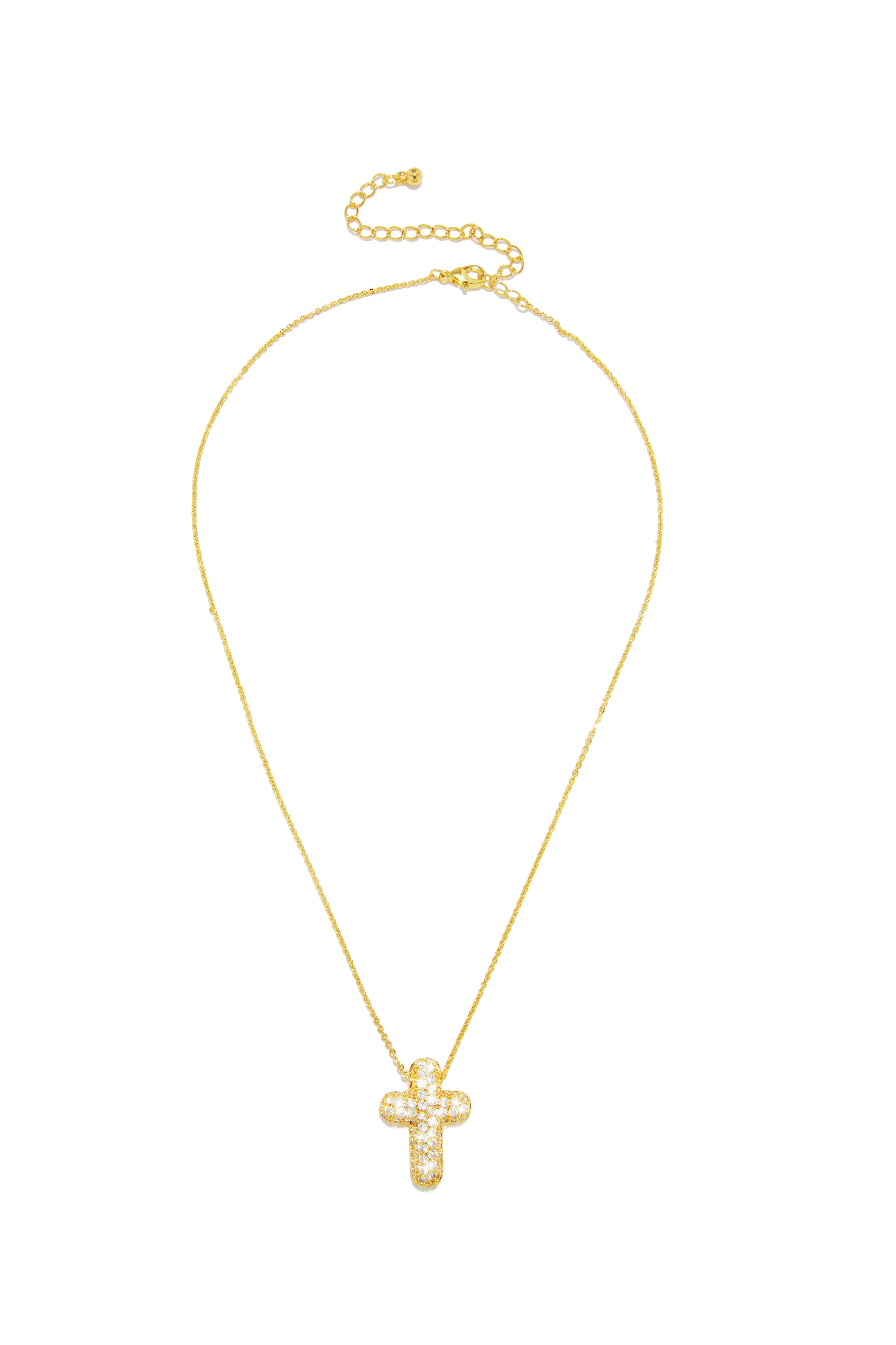 Eila Embellished Gold Dipped Cross Necklace - Gold - Image 6