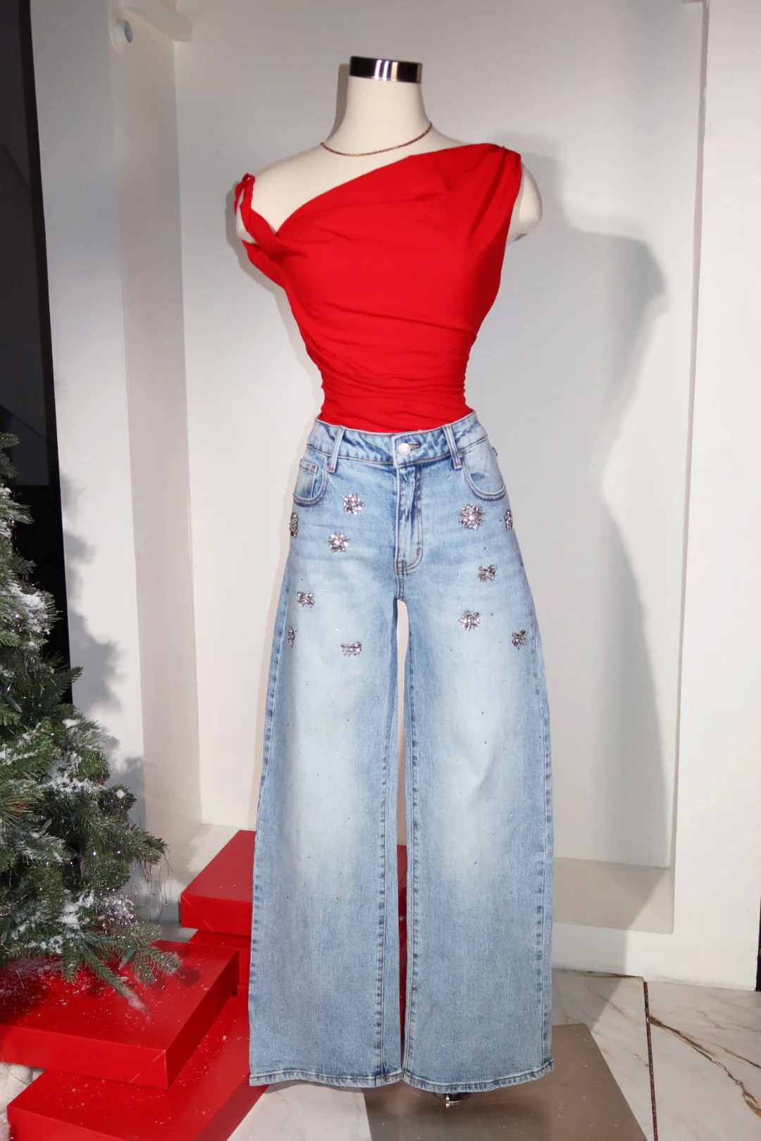 Eleina Asymmetric Top - Red - Image 7