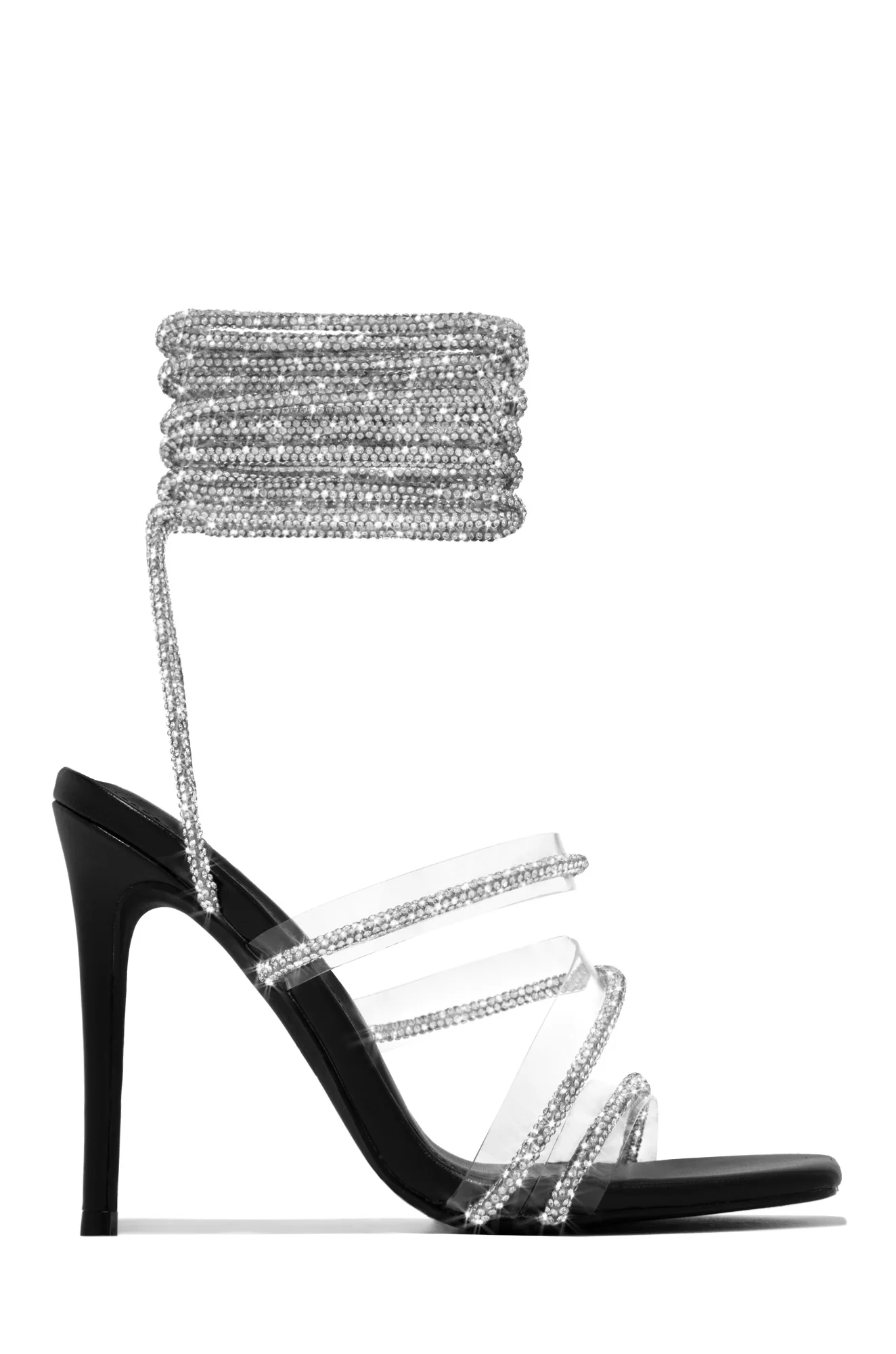 Elisa Lace Up Embellished High Heels - Black - Image 3