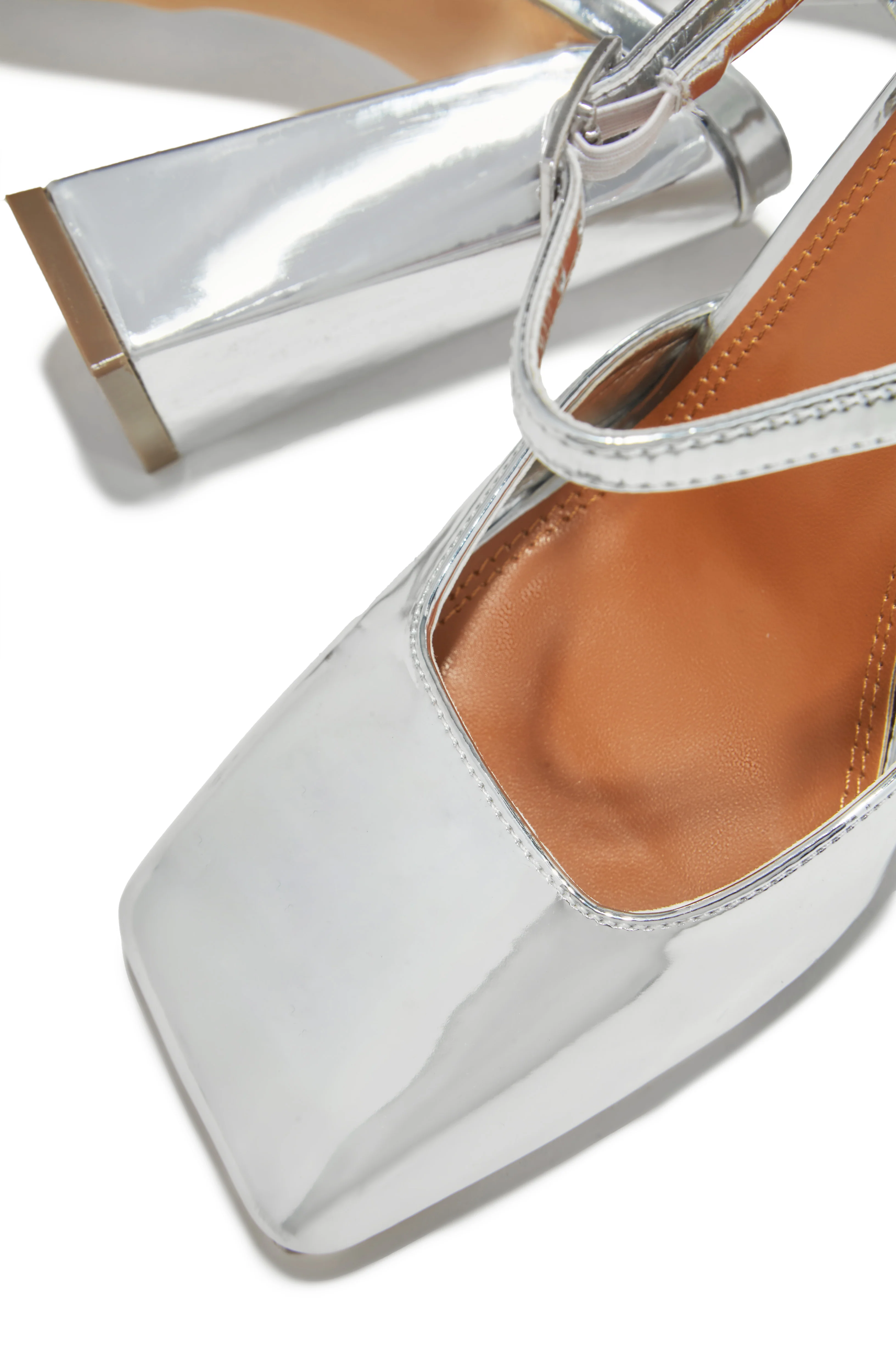 Elle Square Toe Block Heels - Silver - Image 3