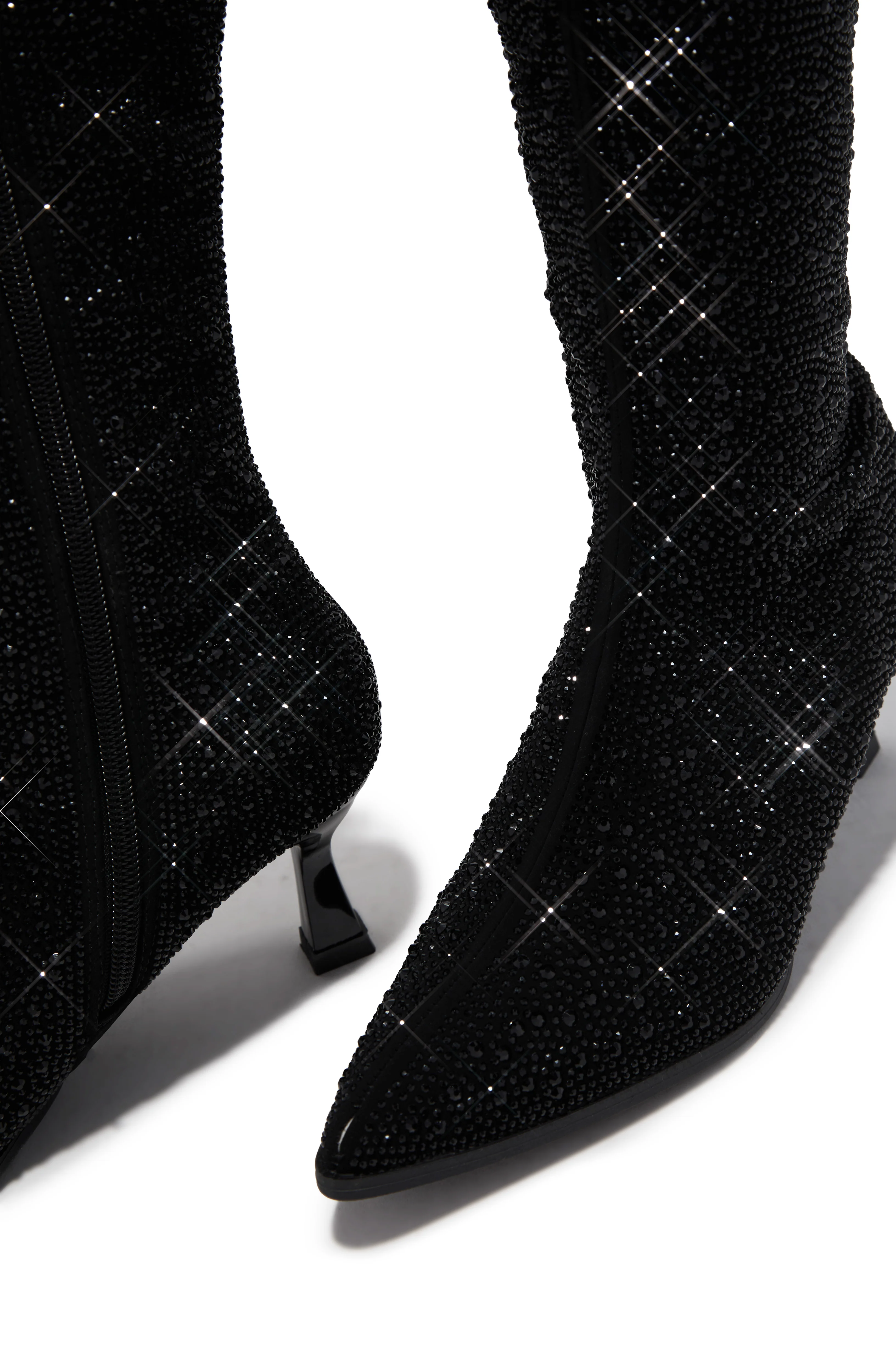 Elvia Embellished Kitten Heel Boots - Black - Image 5