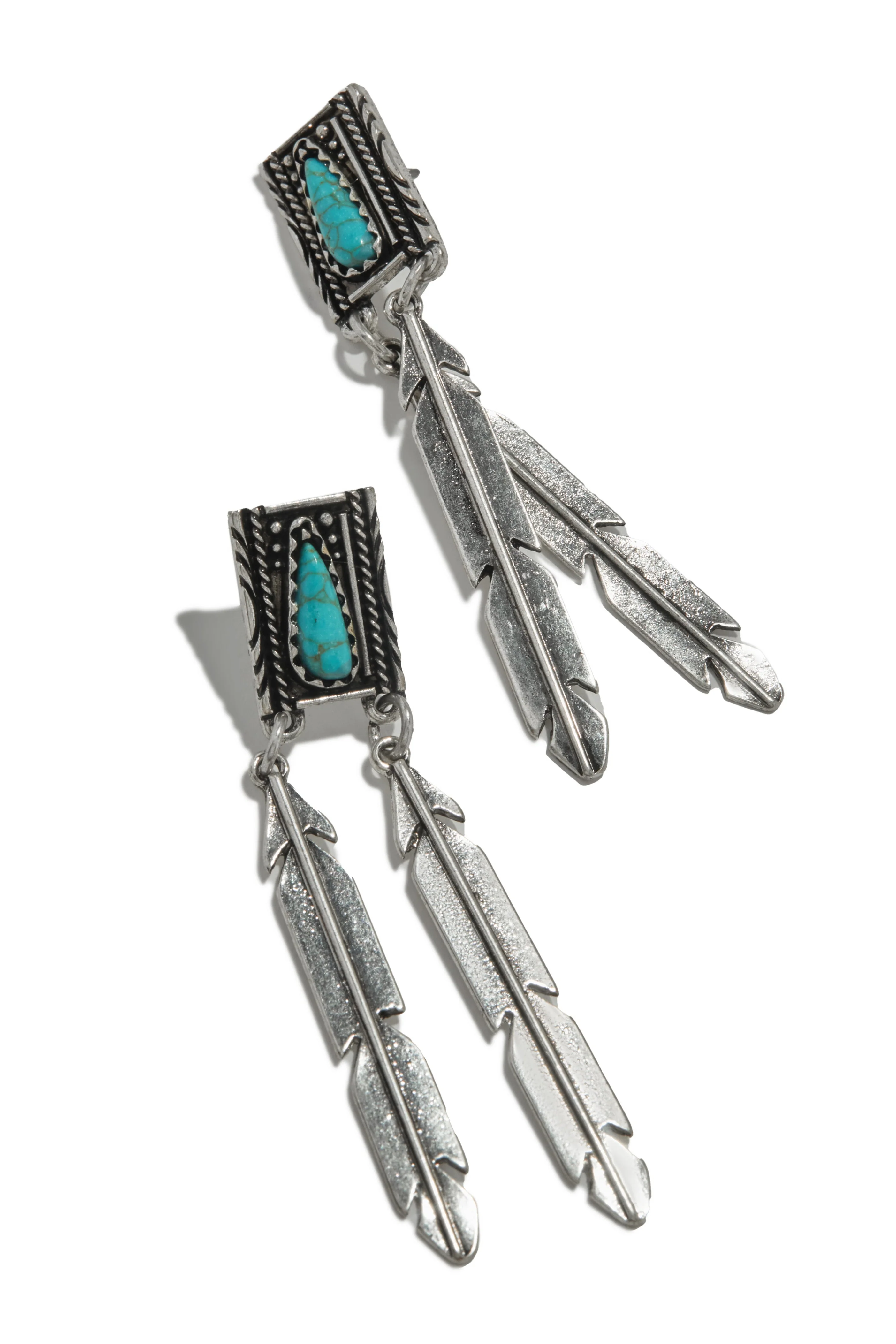 Emarya Statement Dangle Earring - Silver Turquoise - Image 2