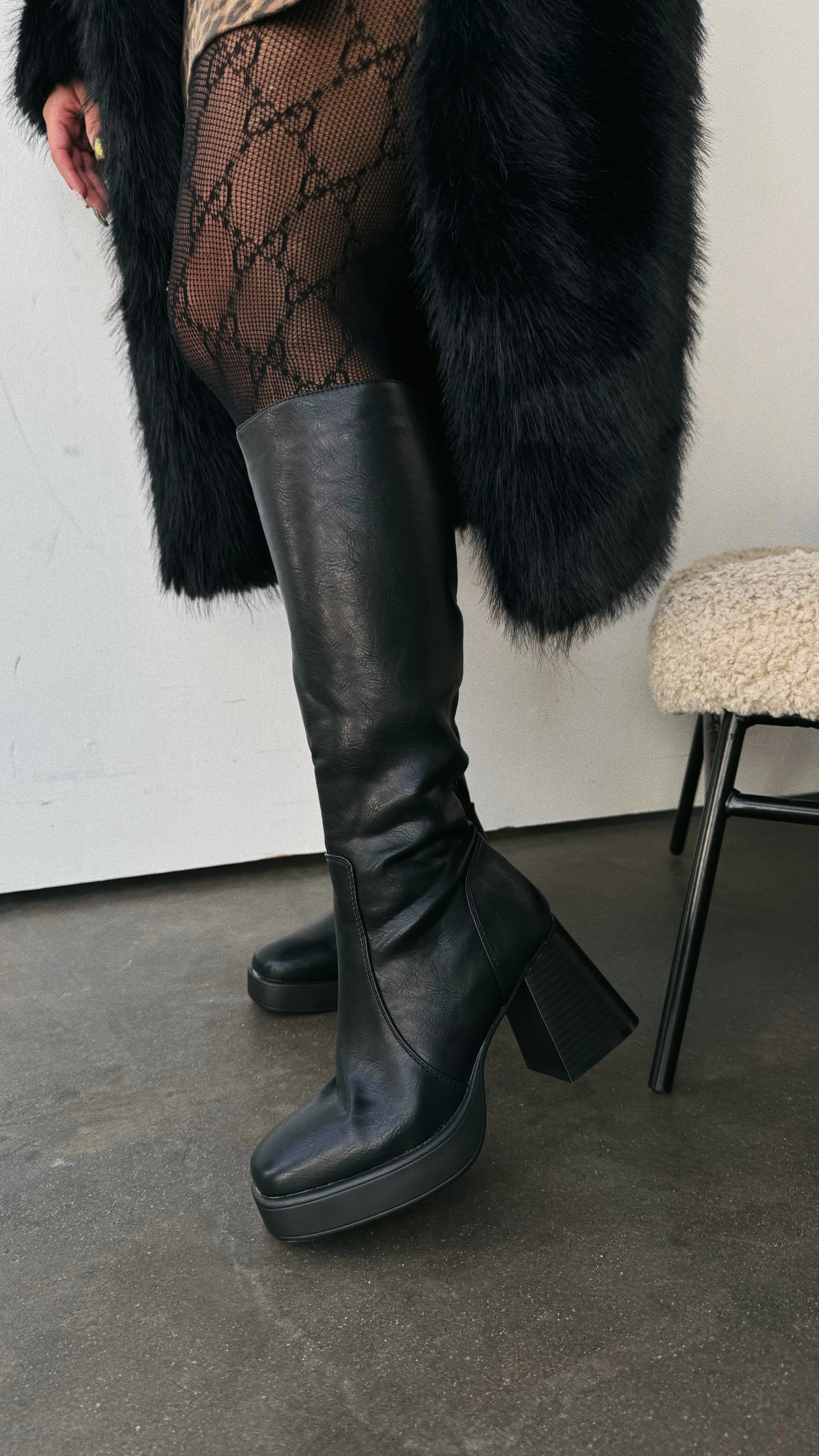 Eva Platform Block Heel Boots - Black - Image 2