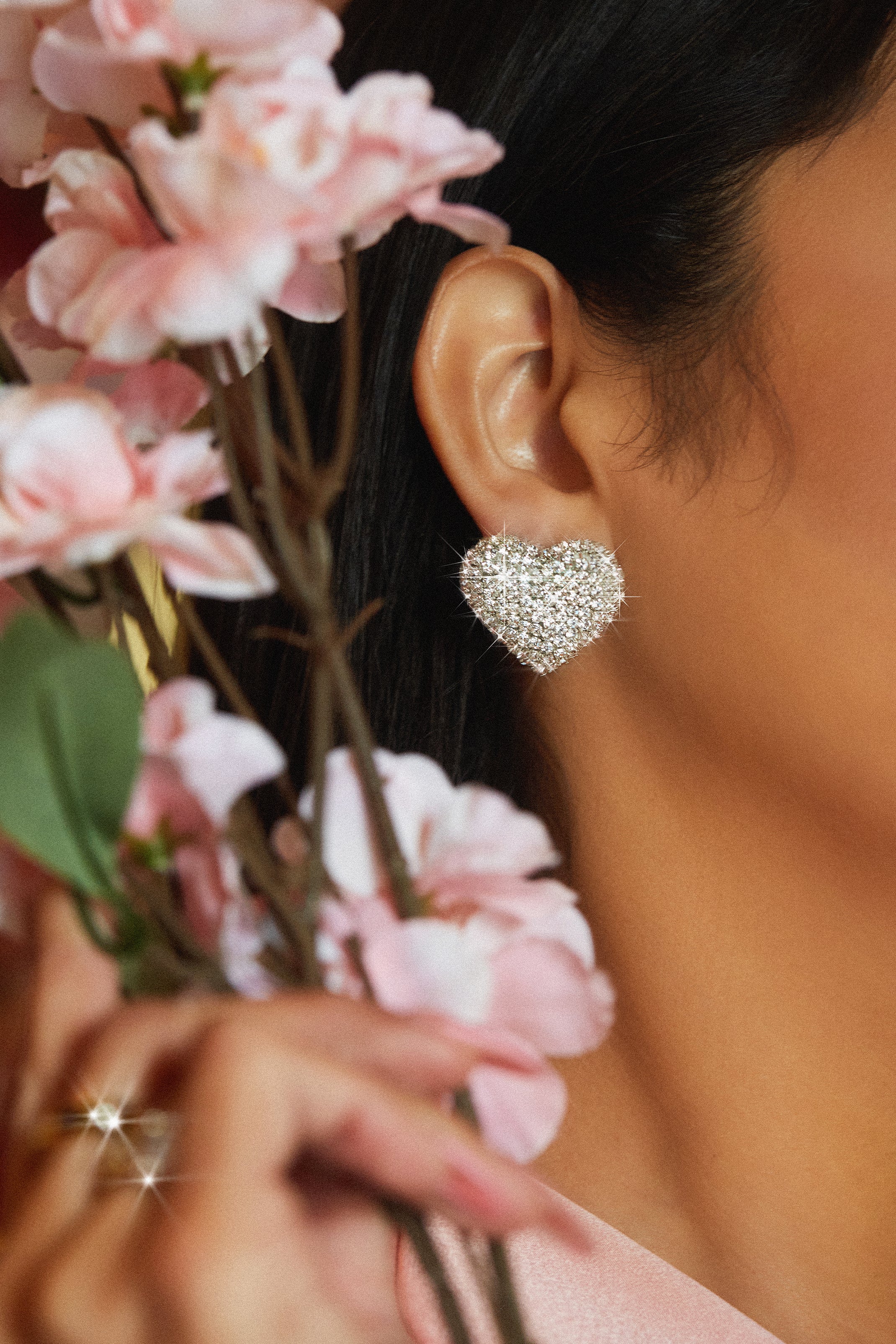 Everlasting Love Embellished Heart Earring - Silver