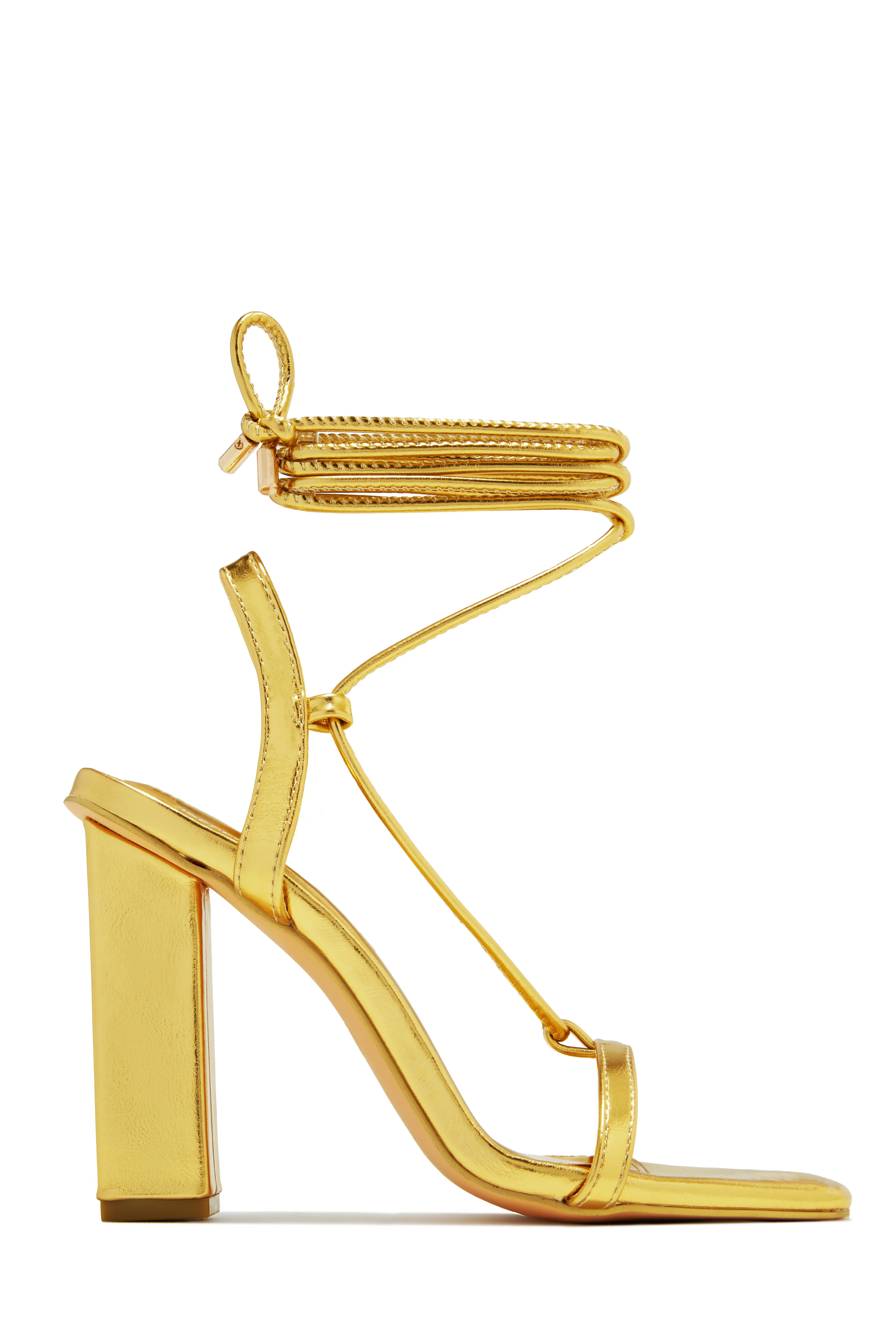 Evonne Lace Up Block Heels - Gold - Image 5