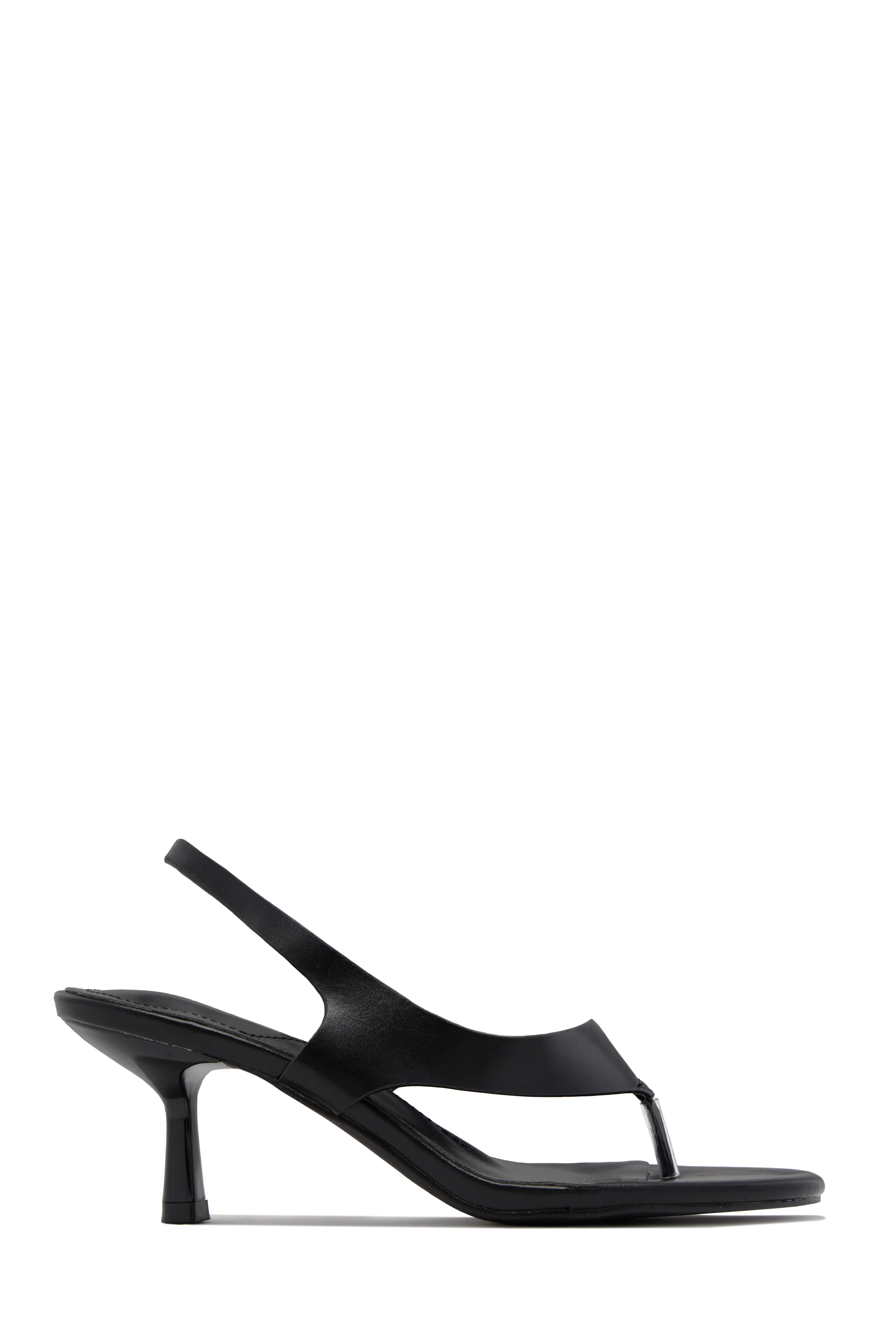 Eymi Thong Strap Slingback Mid Heels - Black PU - Image 5