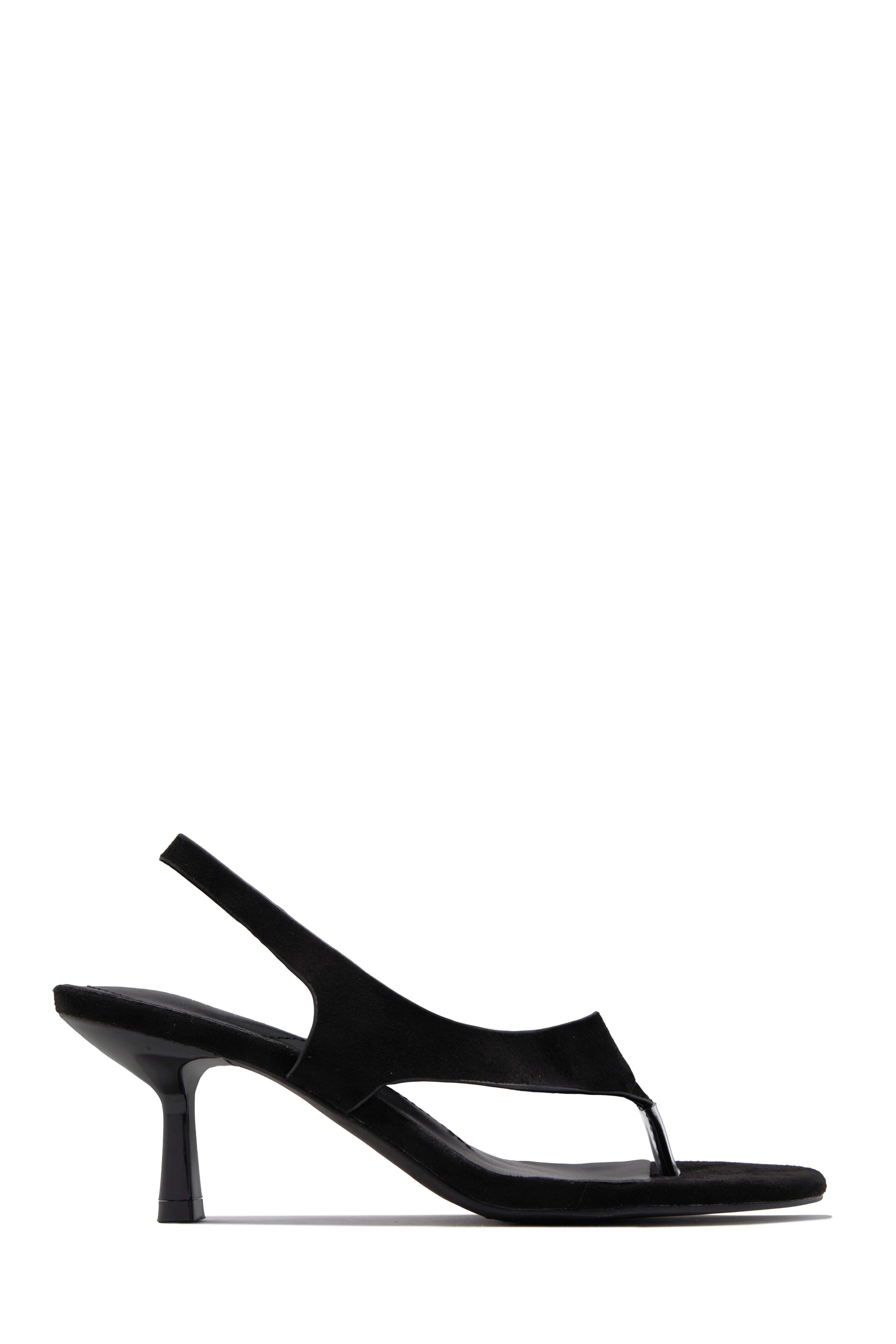Eymi Thong Strap Slingback Mid Heels - Black Suede - Image 3