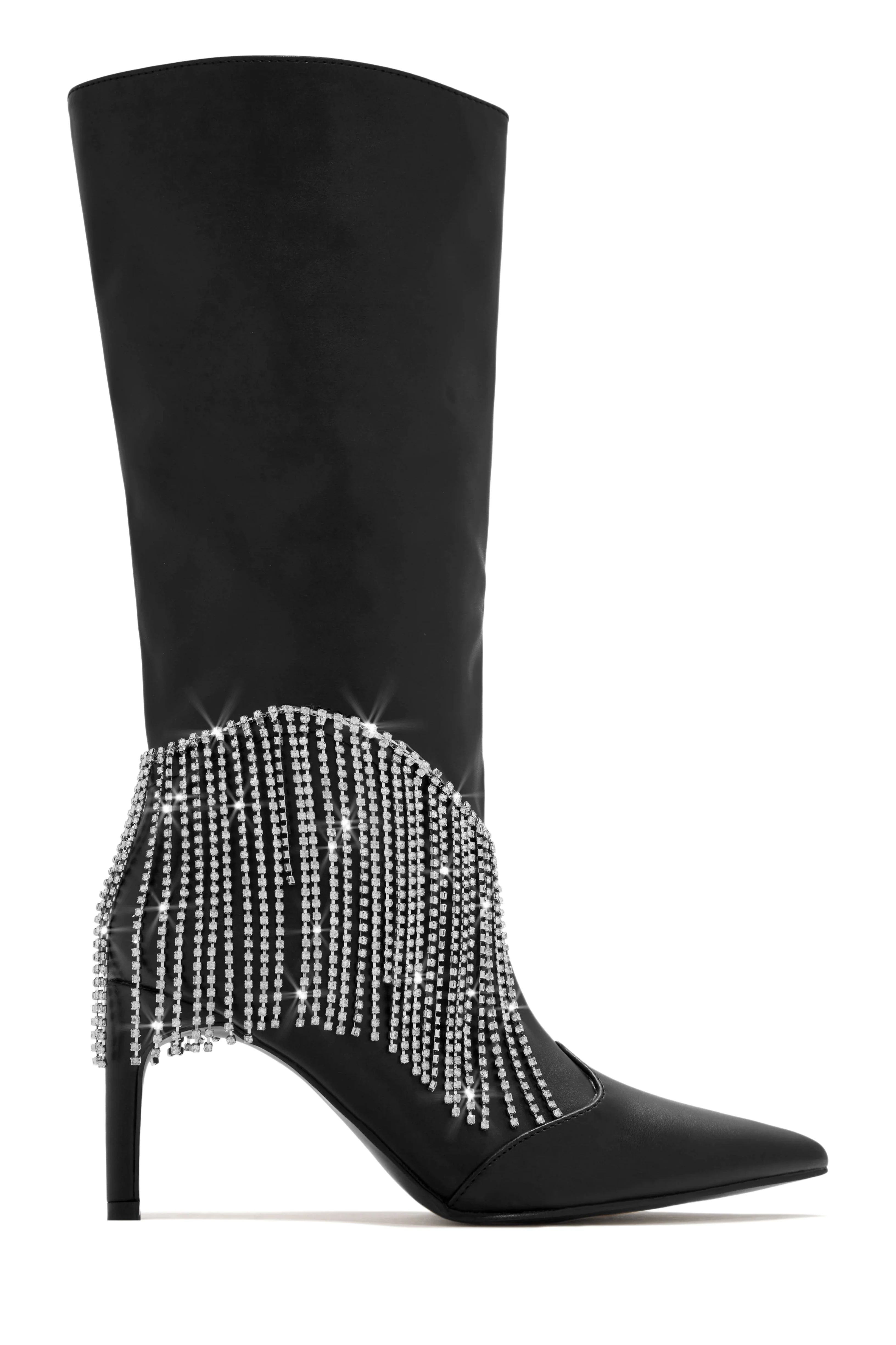 Faye Embellished Fringe Knee High Boots - Black - Image 5