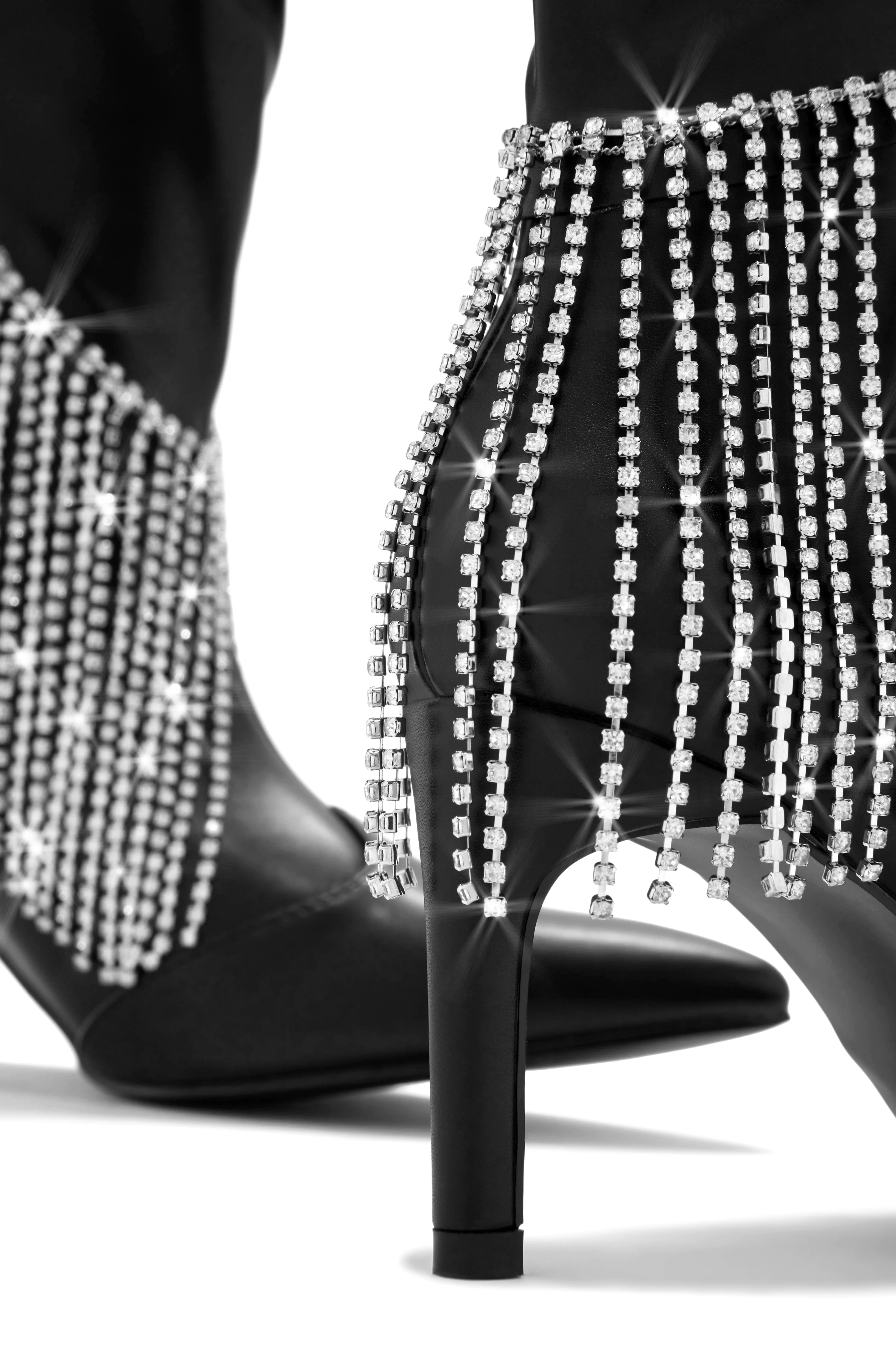 Faye Embellished Fringe Knee High Boots - Black - Image 8