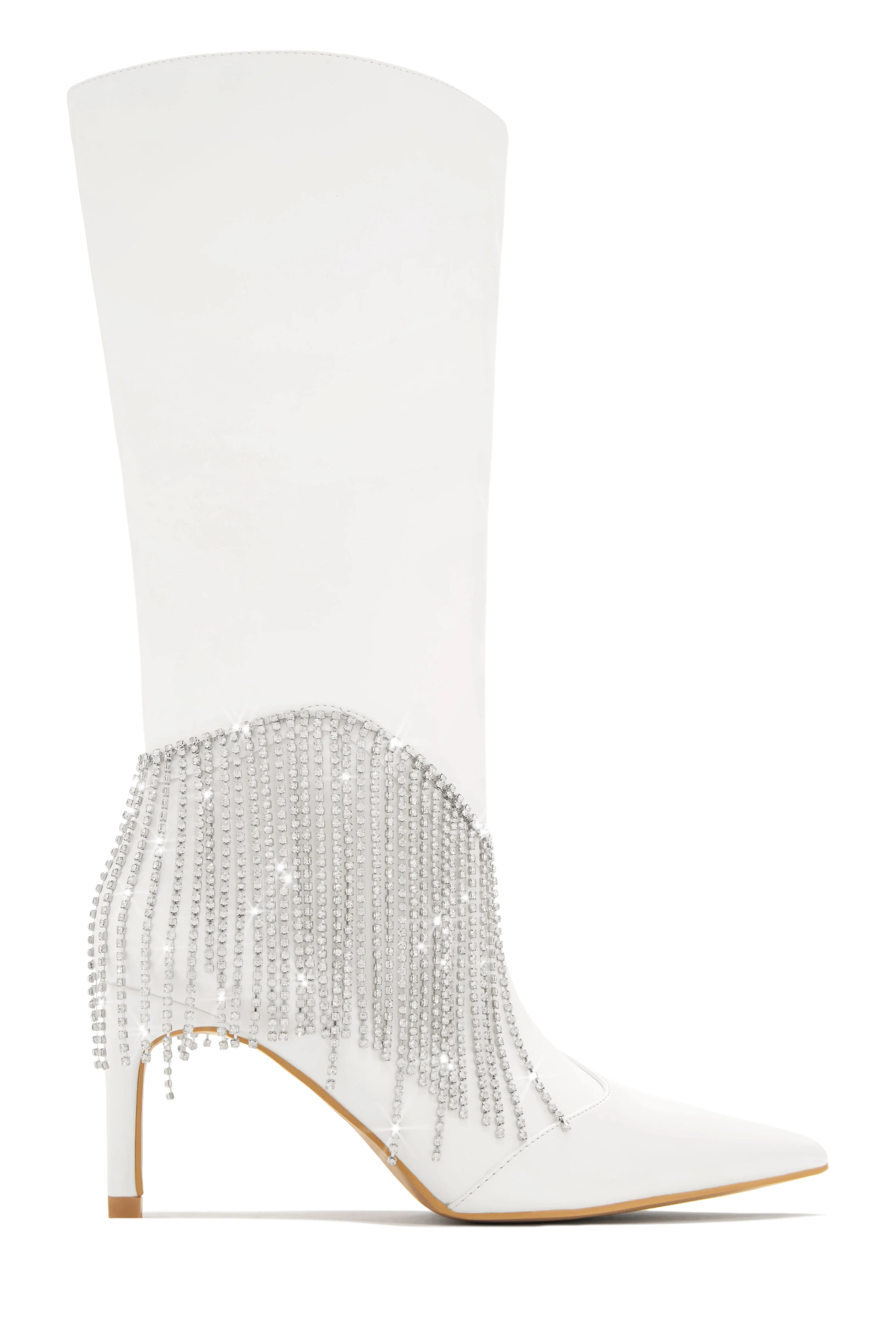 Faye Embellished Fringe Knee High Boots - White - Image 5