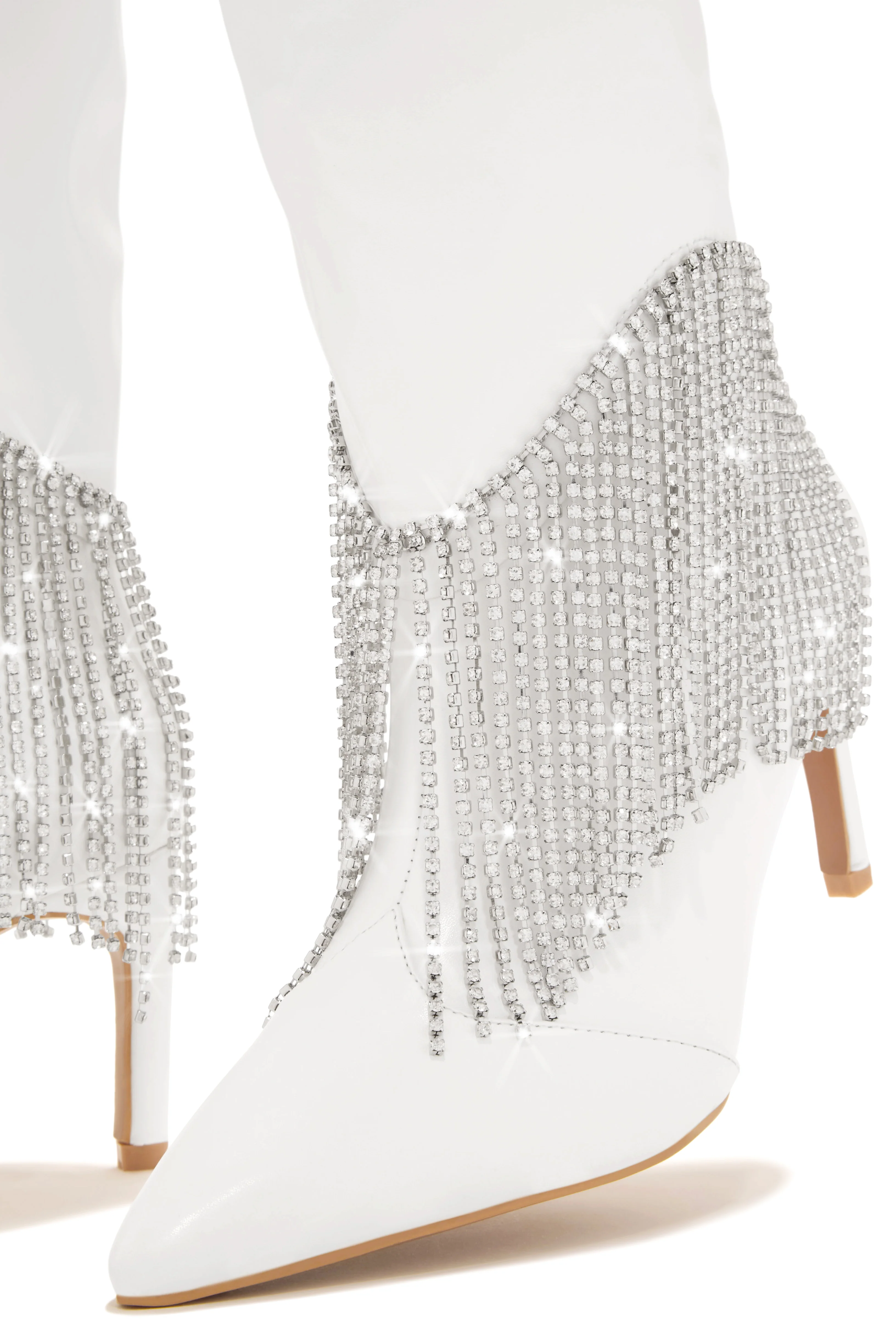 Faye Embellished Fringe Knee High Boots - White - Image 7