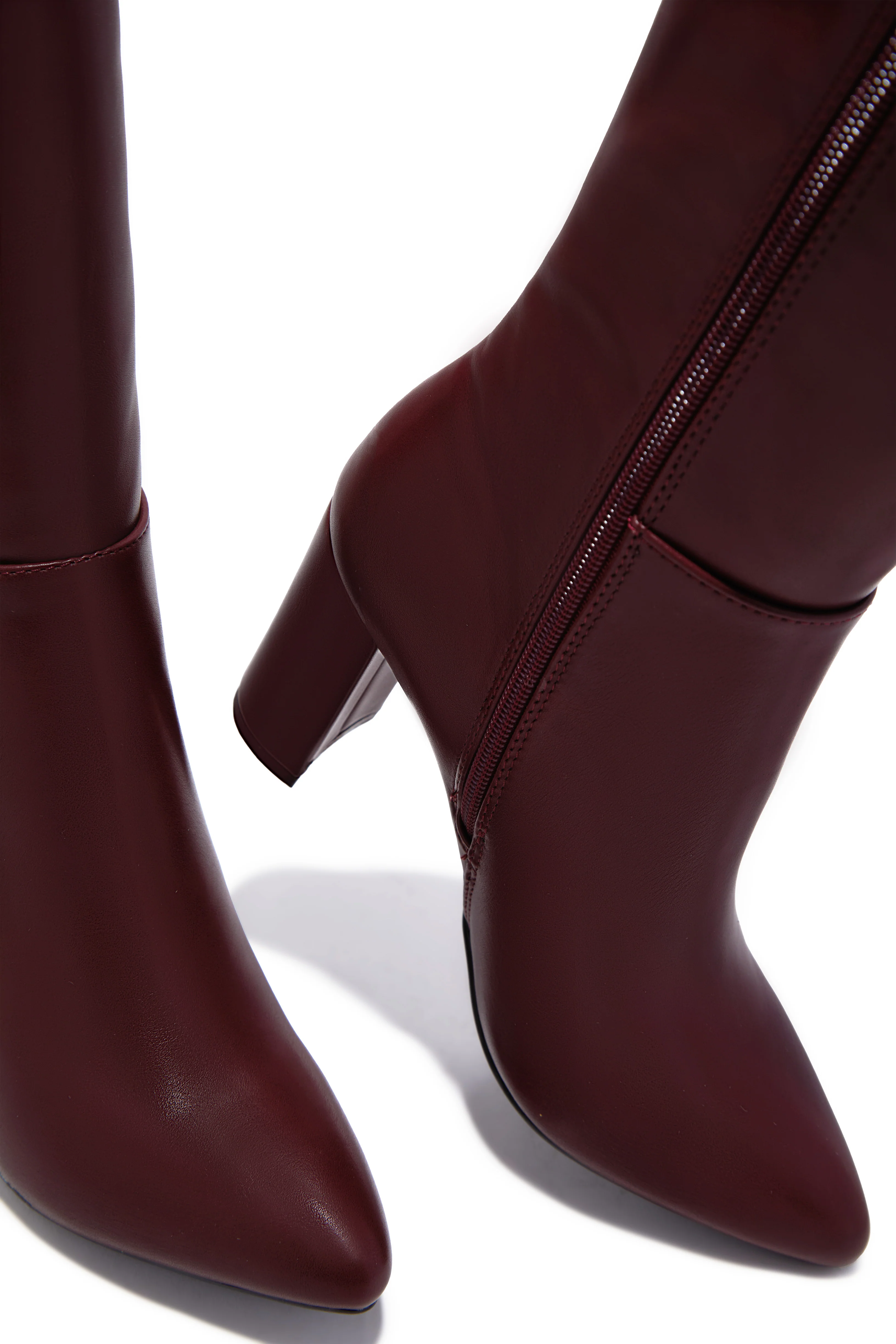 Fine Time Block Heel Knee High Boots - Wine - Image 2