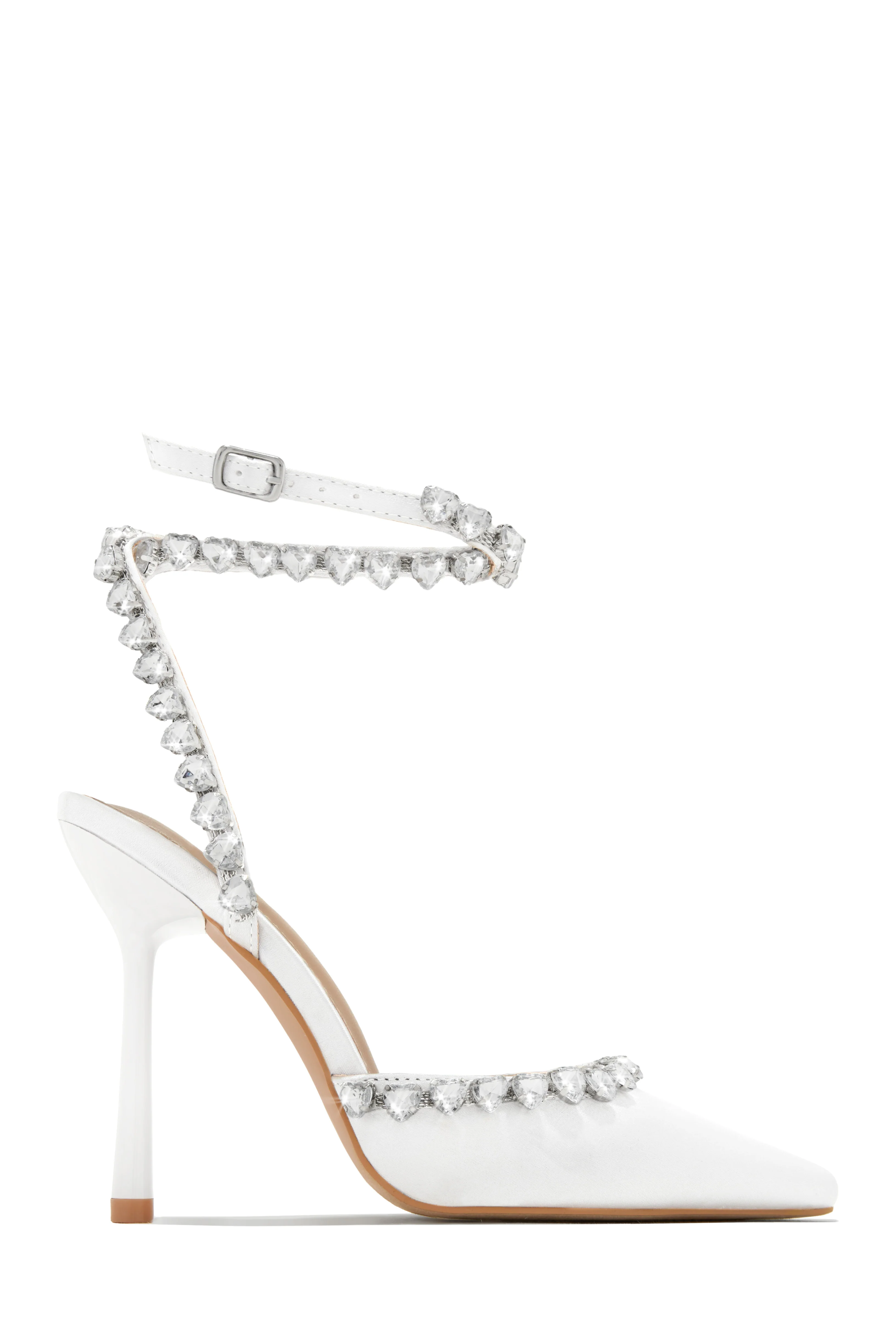 First Love Heart Stone Embellished Pump Heels - Silver - Image 7