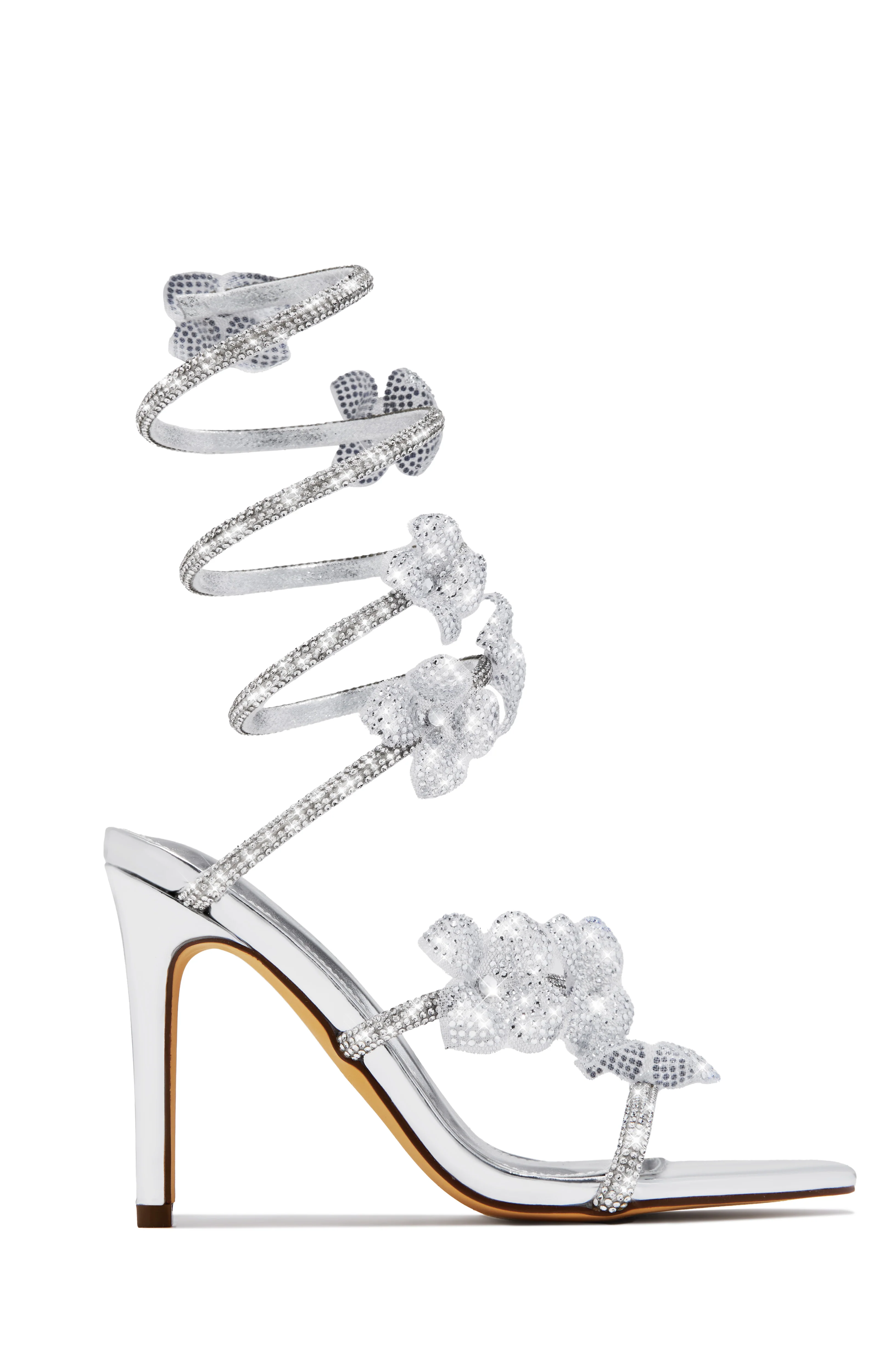 Flora Embellished Around The Ankle Coil Heels - Silver - Image 3