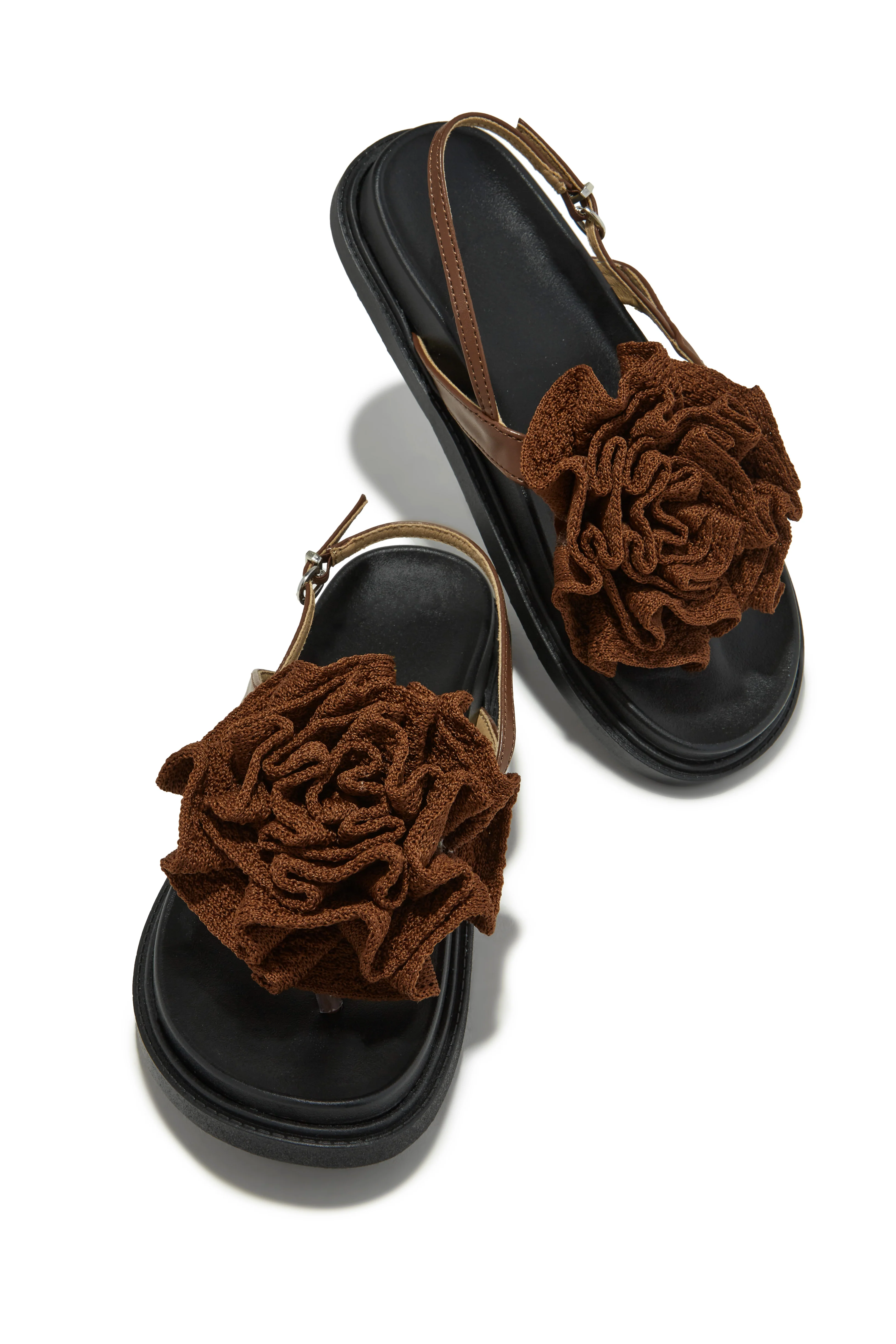 Florence Flower Chunky Sandals - Brown - Image 6