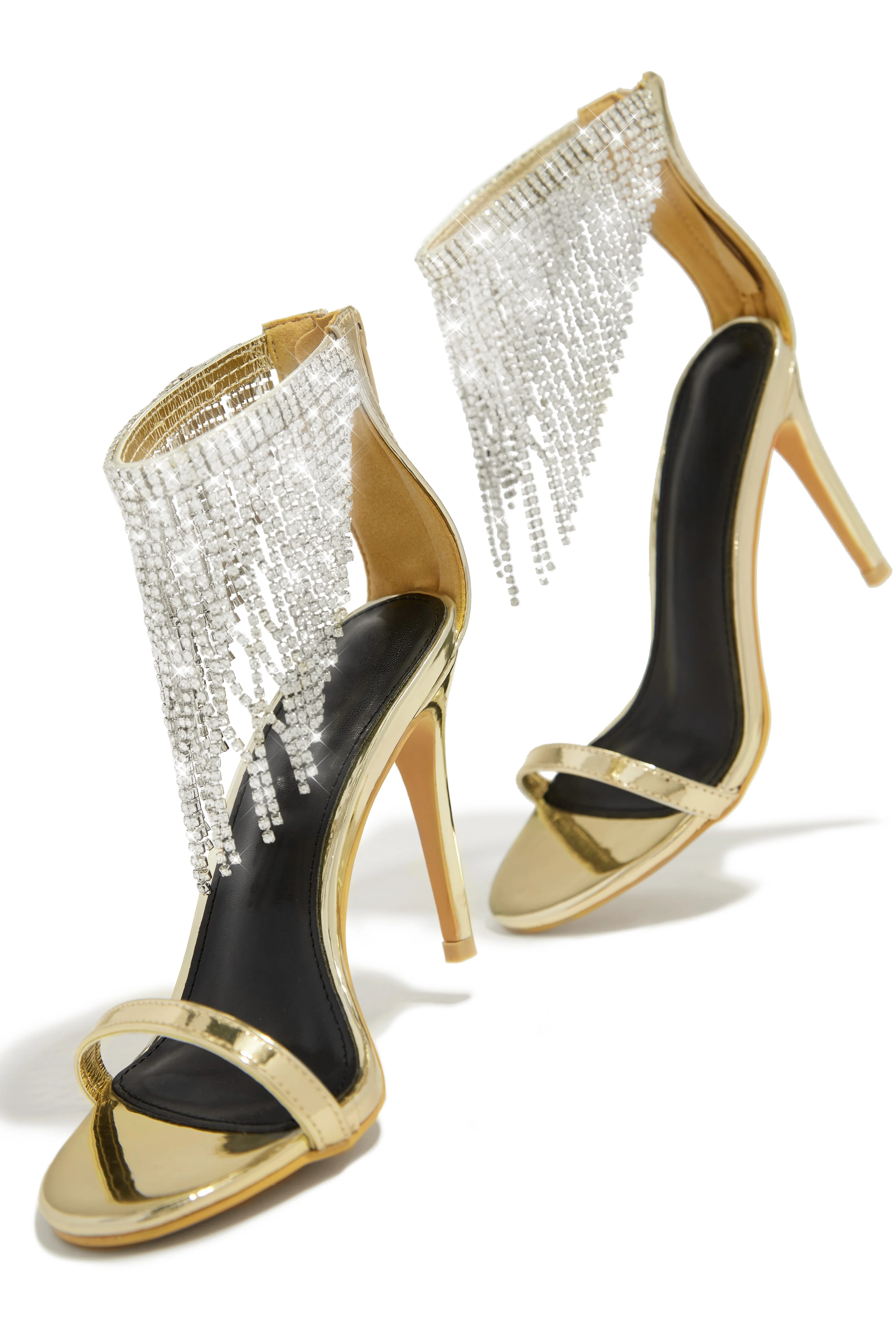 Formal Icon Embellished Dangle Heels - Gold - Image 3