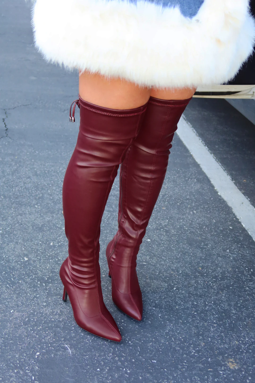 Gigi Over The Knee Heel Boots - Wine PU - Image 2