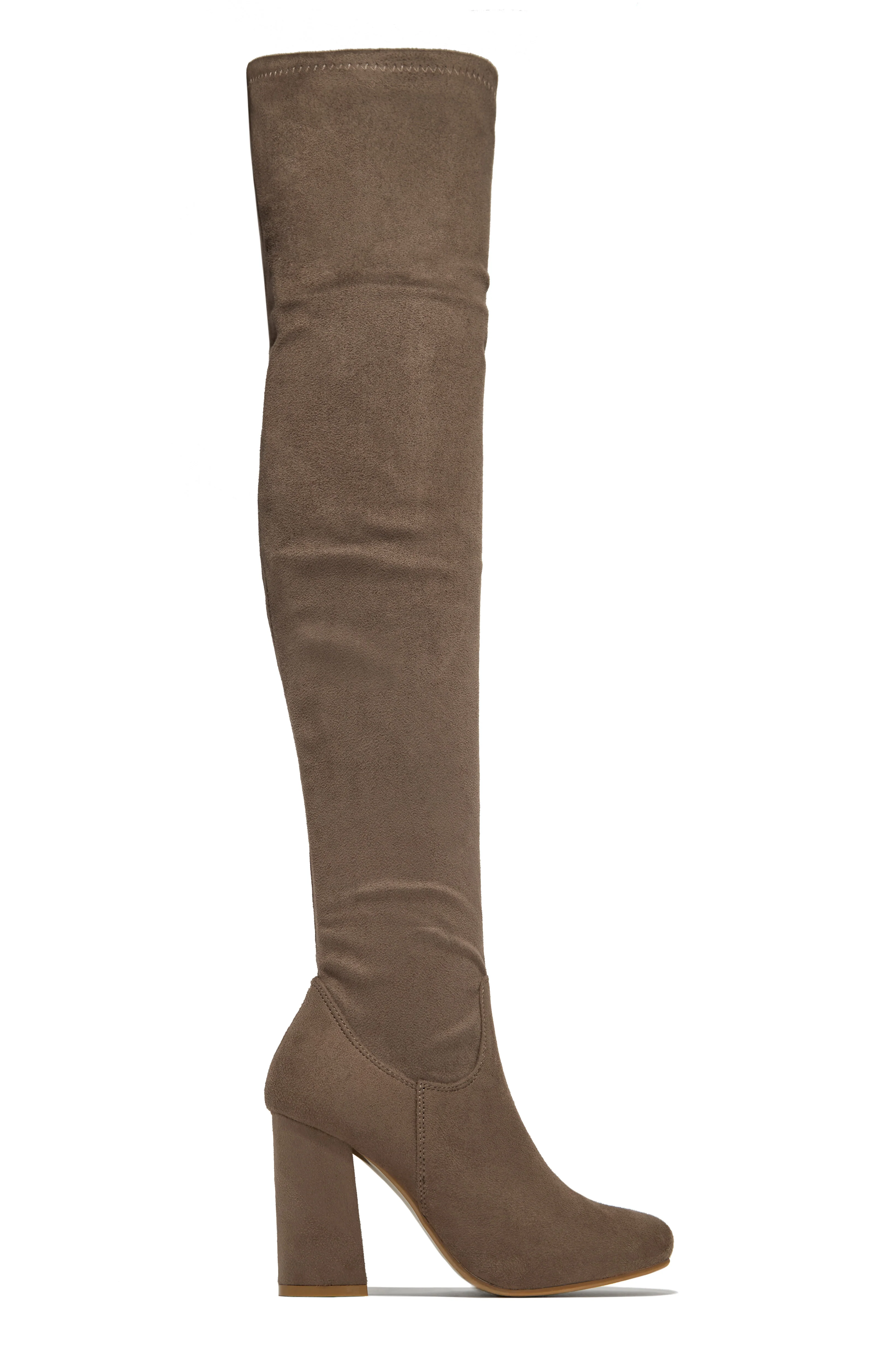 Going Up Over The Knee Block Heel Boots - Taupe - Image 3