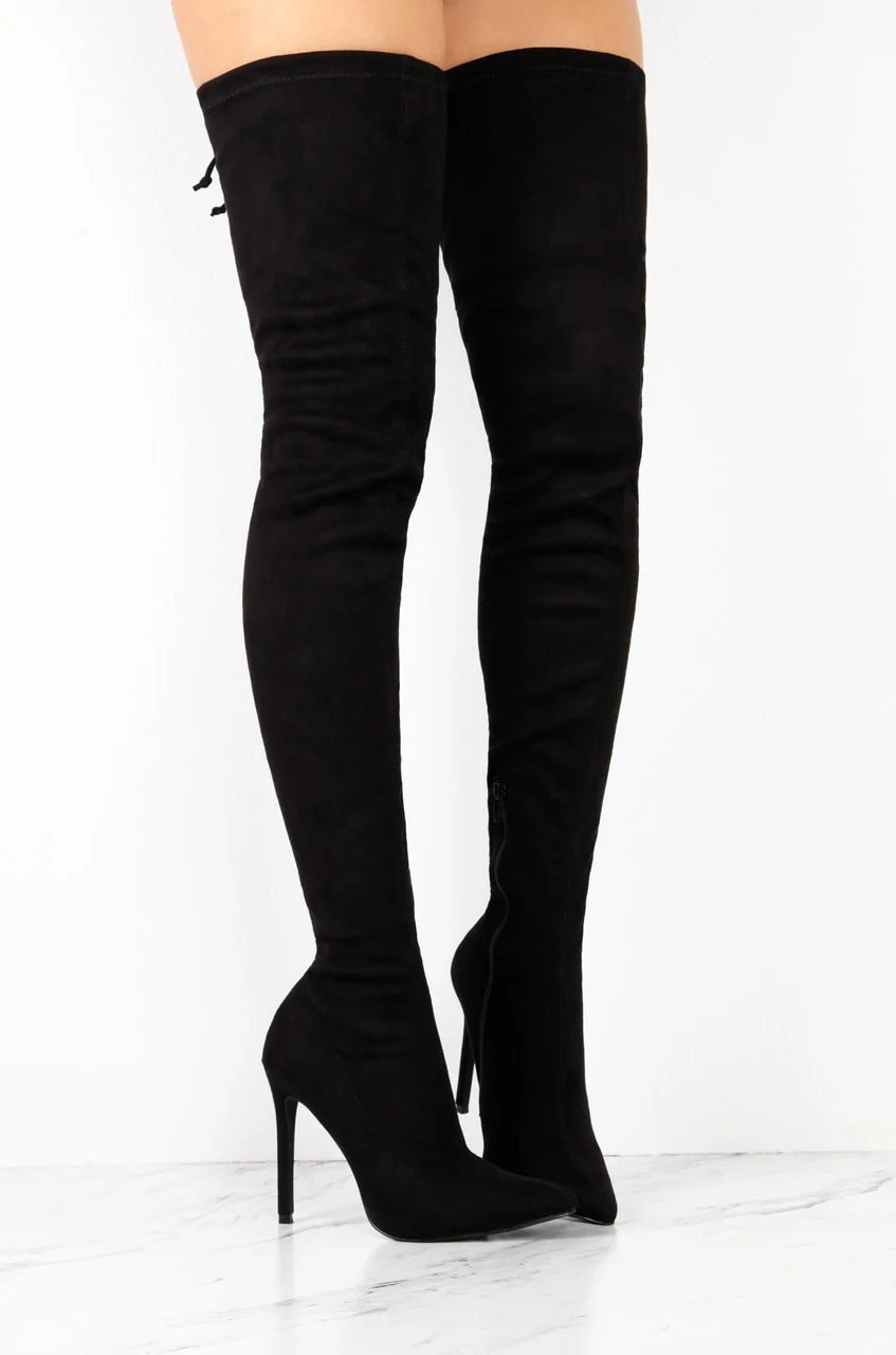 Groundbreaking Over The Knee High Heel Boots - Black - Image 5