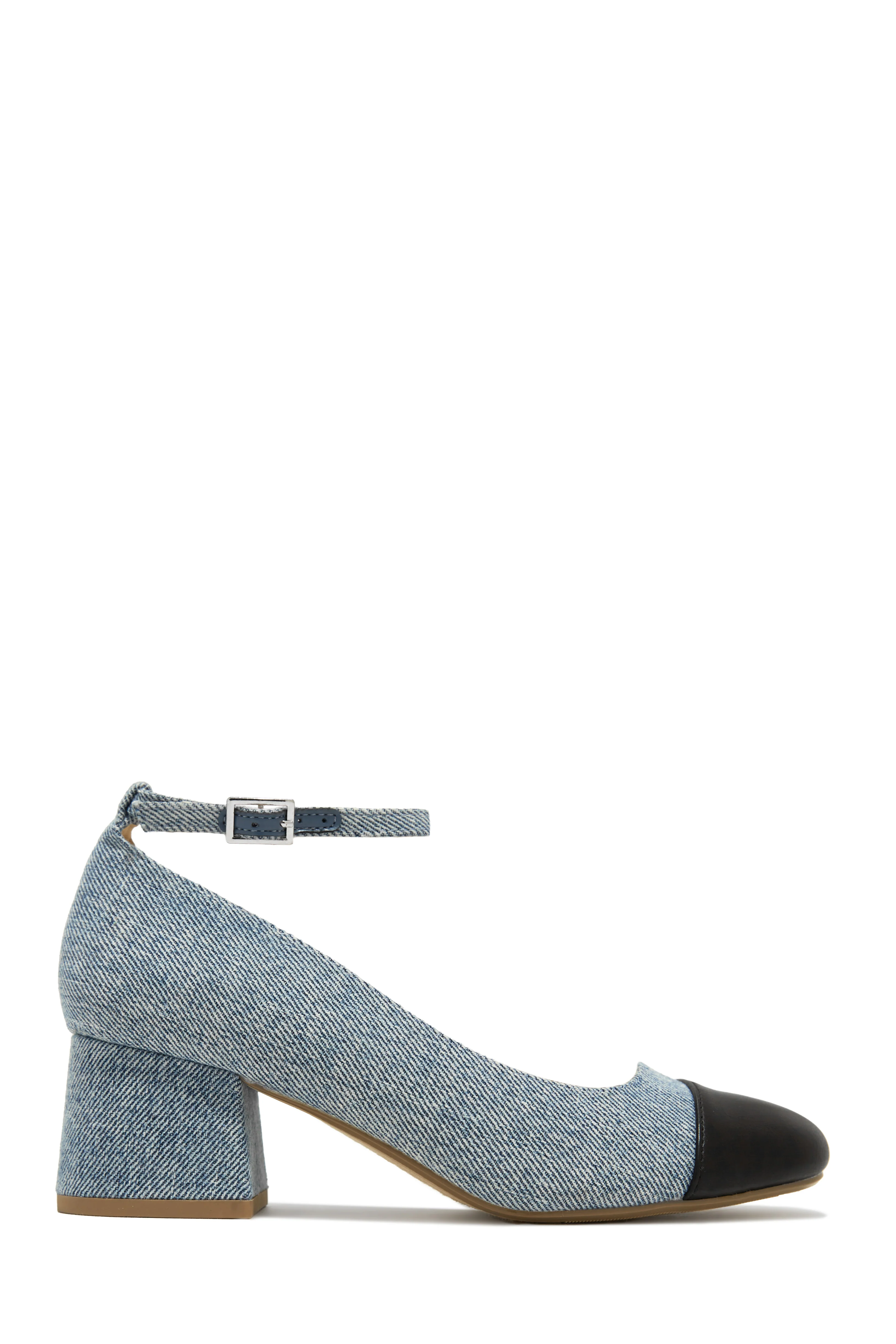 Harlan Ankle Strap Block Mid Heels - Denim - Image 2