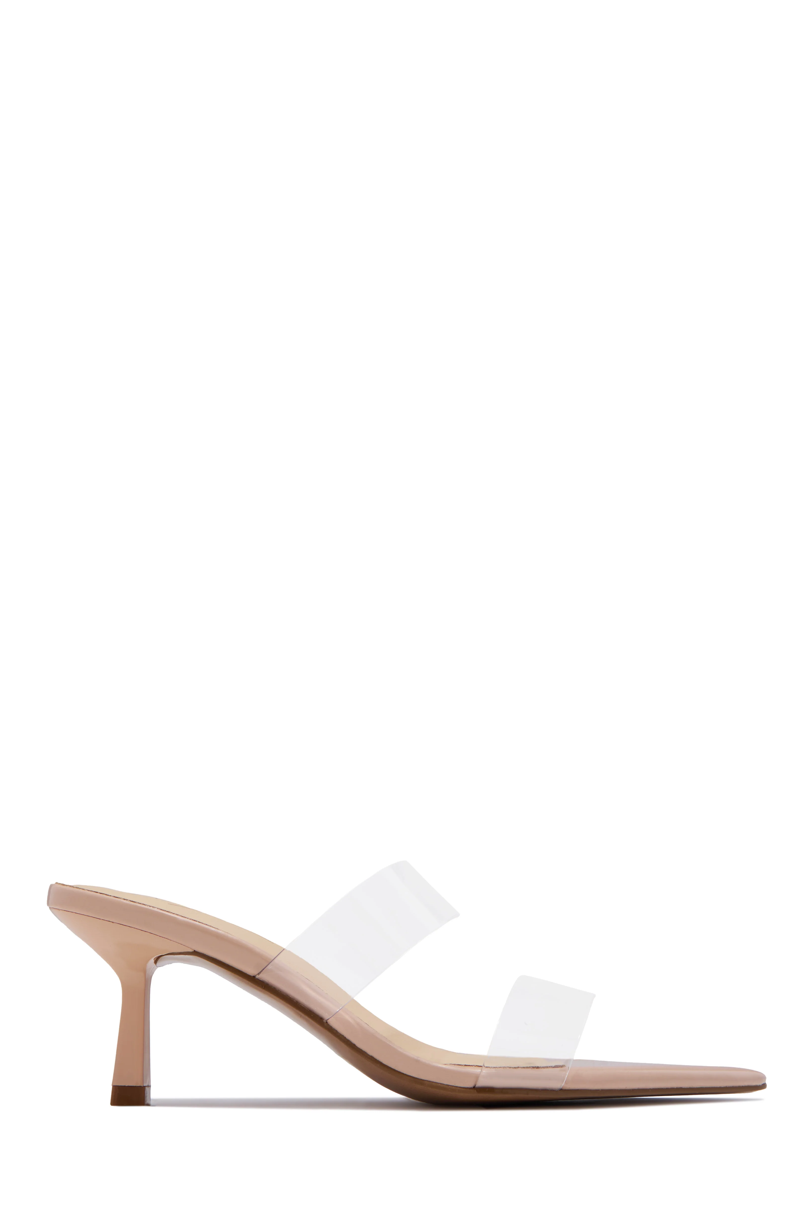 Hayley Clear Strap Mid Heel Mules - Nude - Image 4