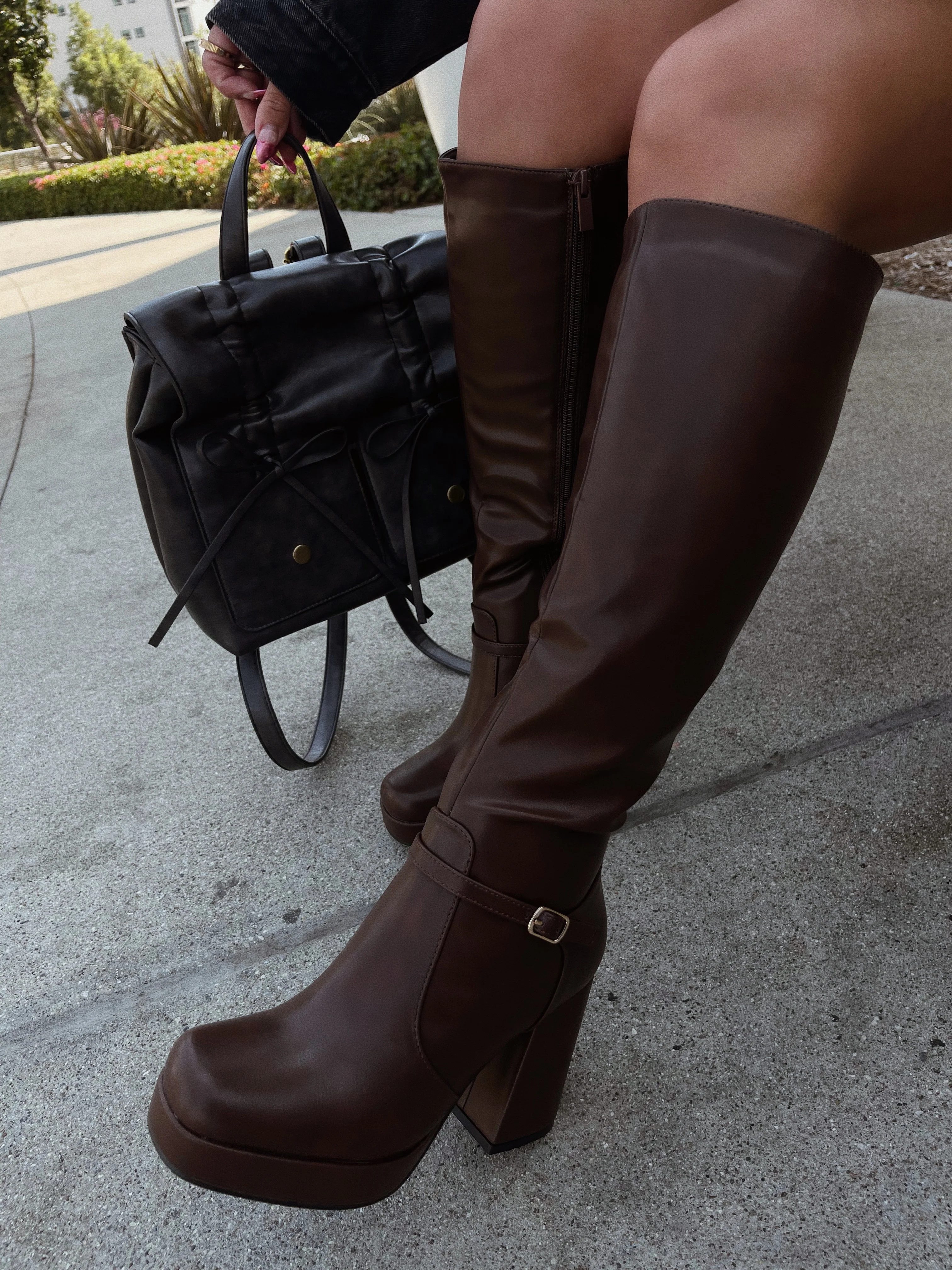 Hazelle Platform Block Heel Boots - Brown - Image 2
