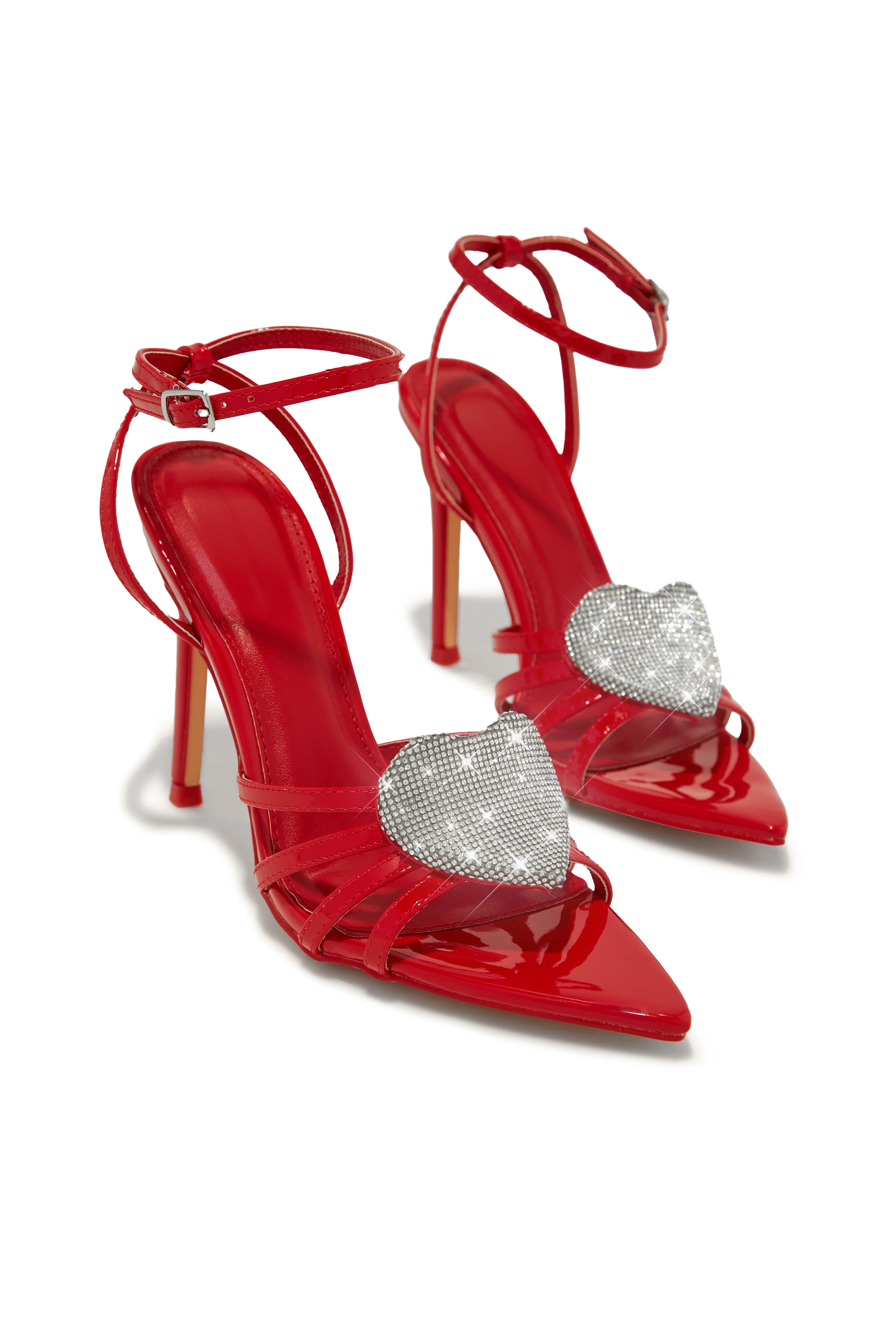 Heartbreaker Heart Embellished High Heels - Red - Image 3