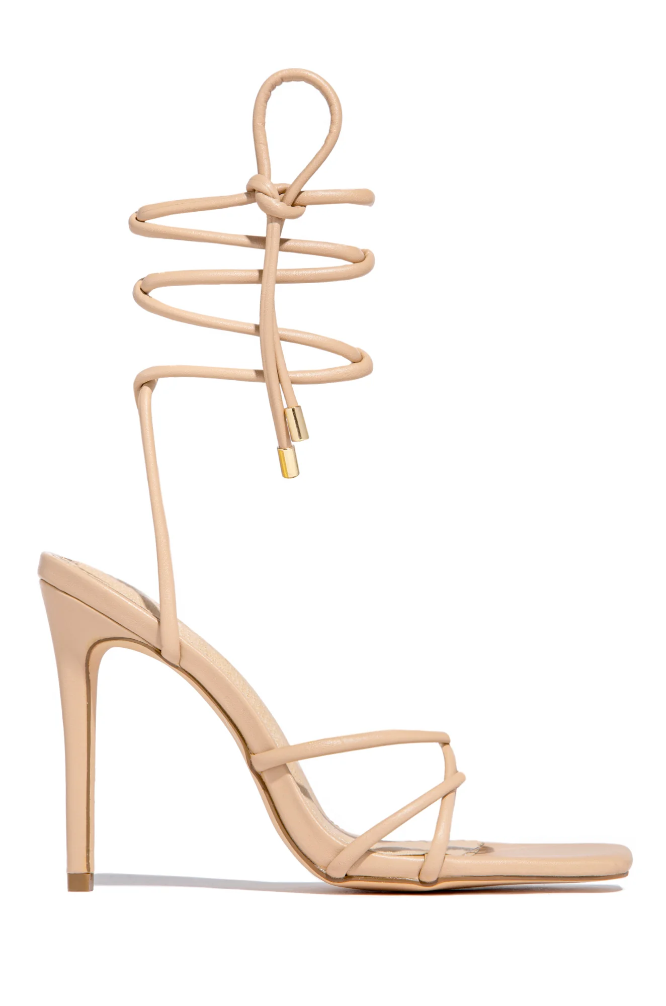 Holly Lace Up Strappy Heels - Nude - Image 13
