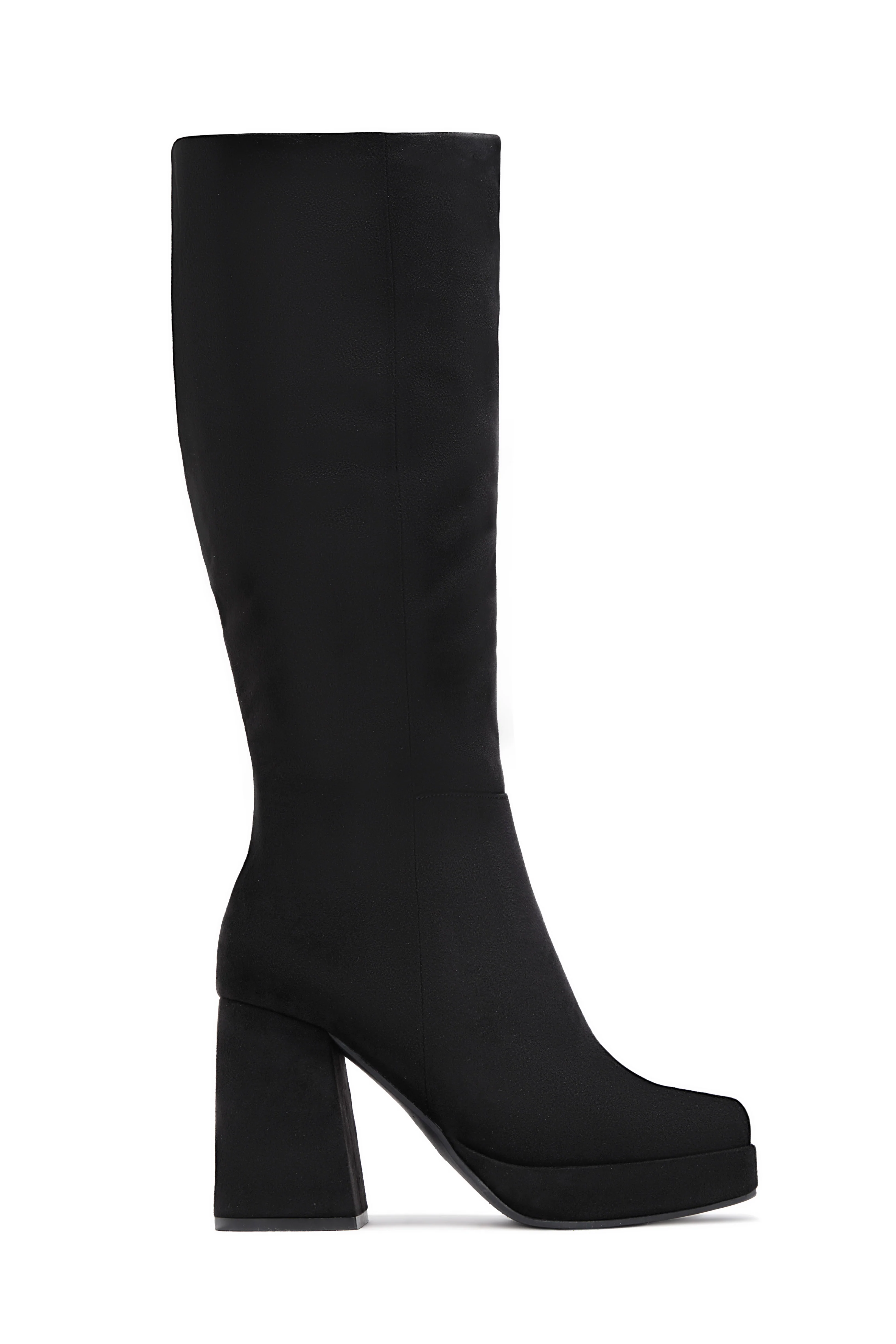 Hudson Platform Block Heel Boots - Black Suede - Image 4