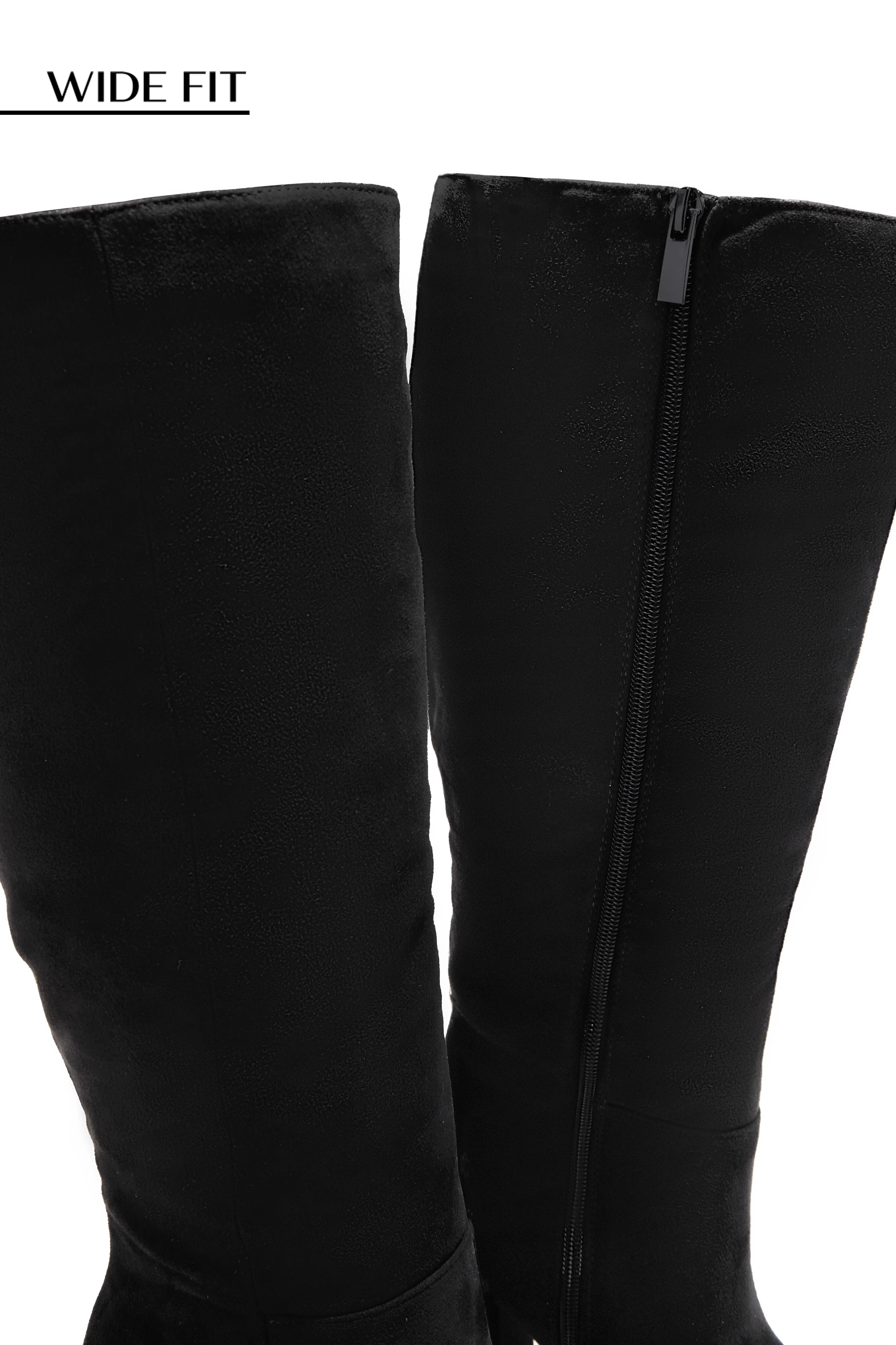 Hudson Wide Fit Platform Block Heel Boots - Black Suede - Image 2