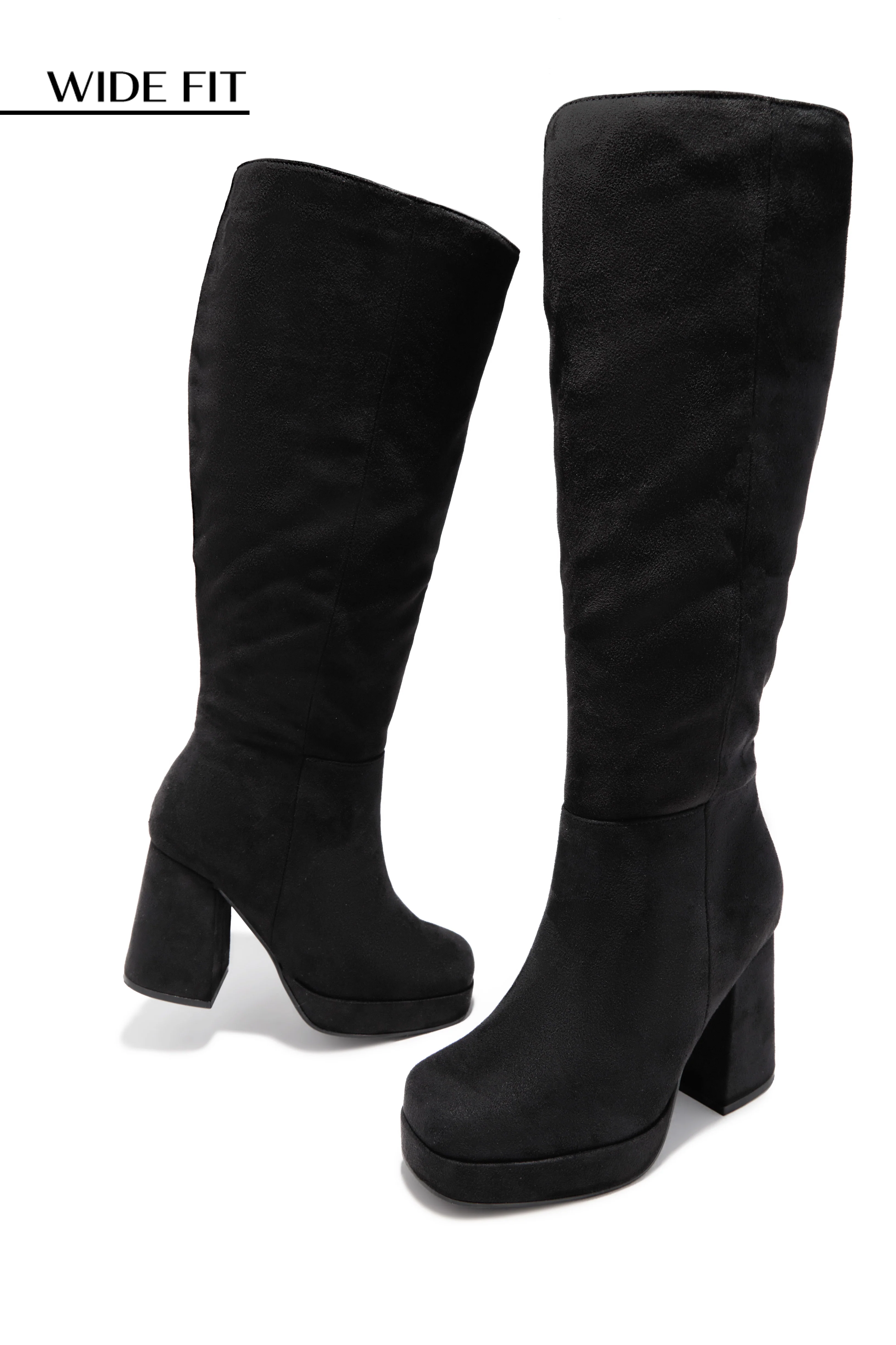 Hudson Wide Fit Platform Block Heel Boots - Black Suede - Image 3