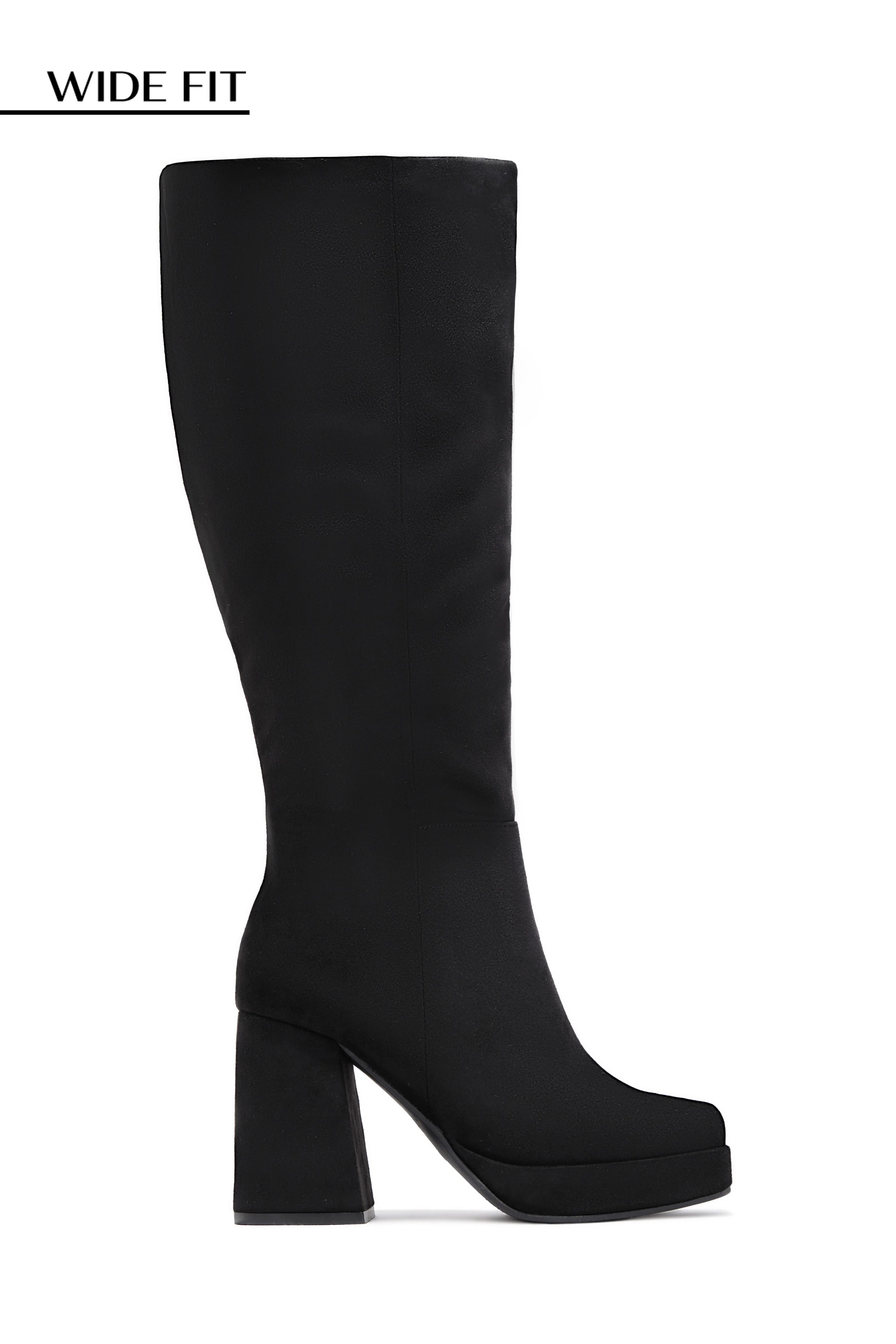 Hudson Wide Fit Platform Block Heel Boots - Black Suede - Image 4