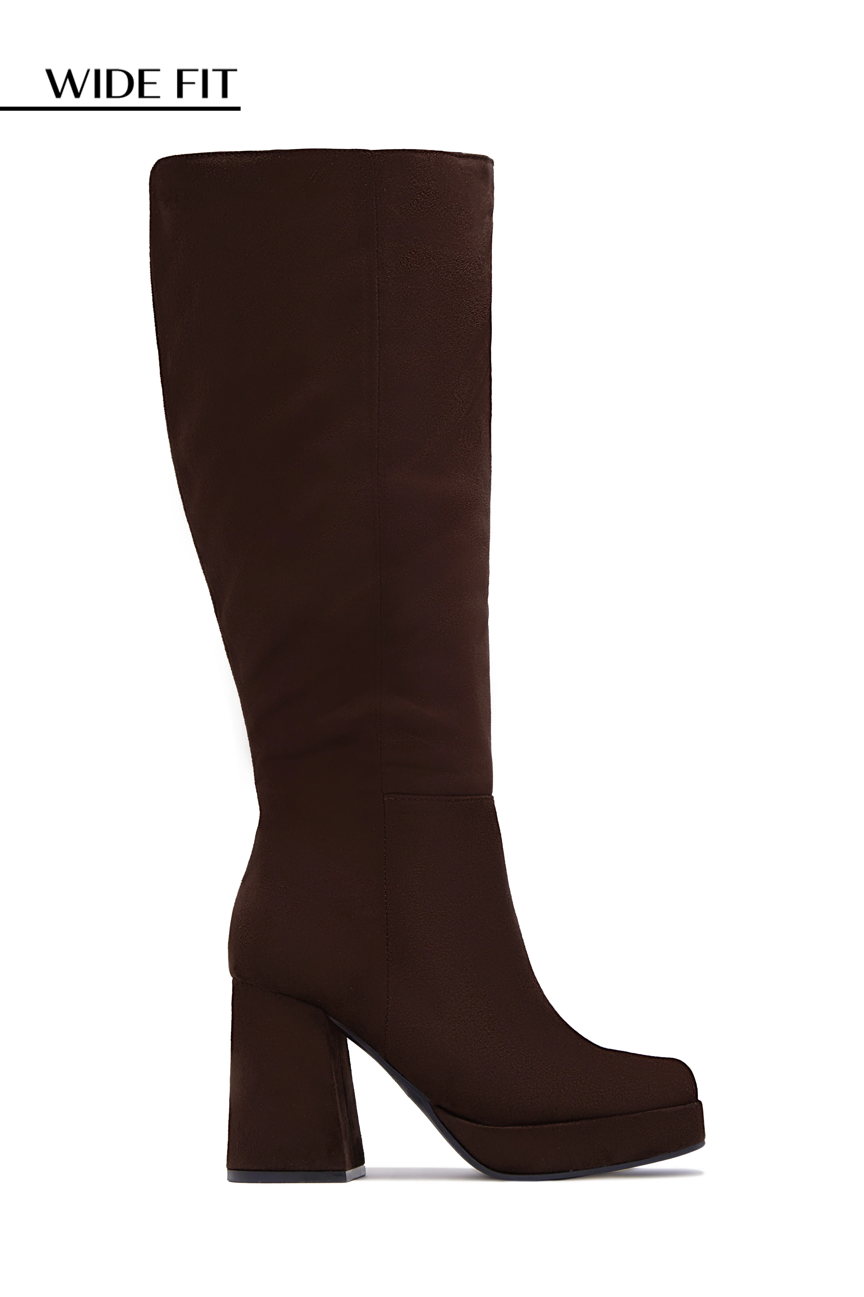 Hudson Wide Fit Platform Block Heel Boots - Brown Suede - Image 4