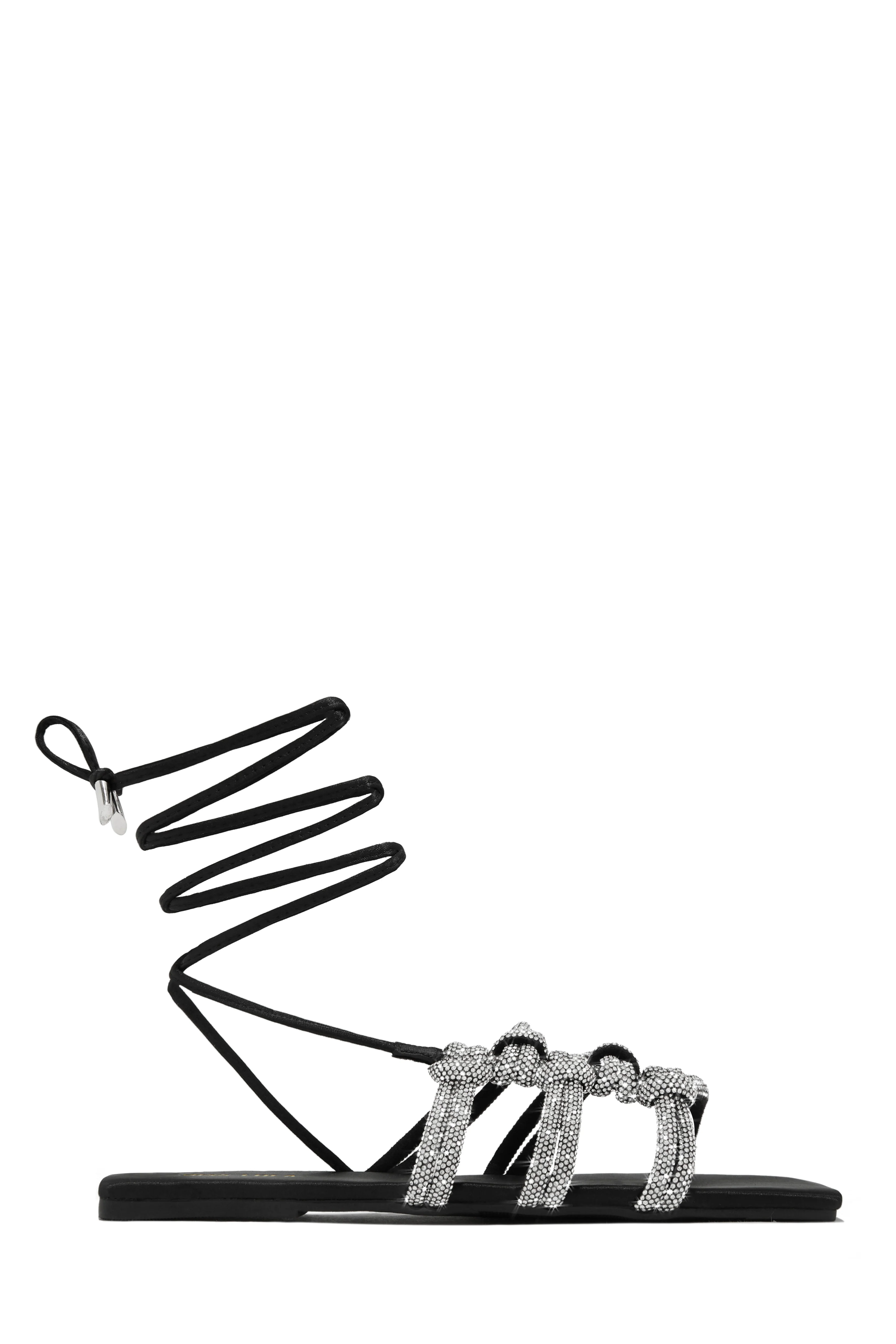 Ibiza Nights Embellished Lace Up Sandals - Black - Image 5