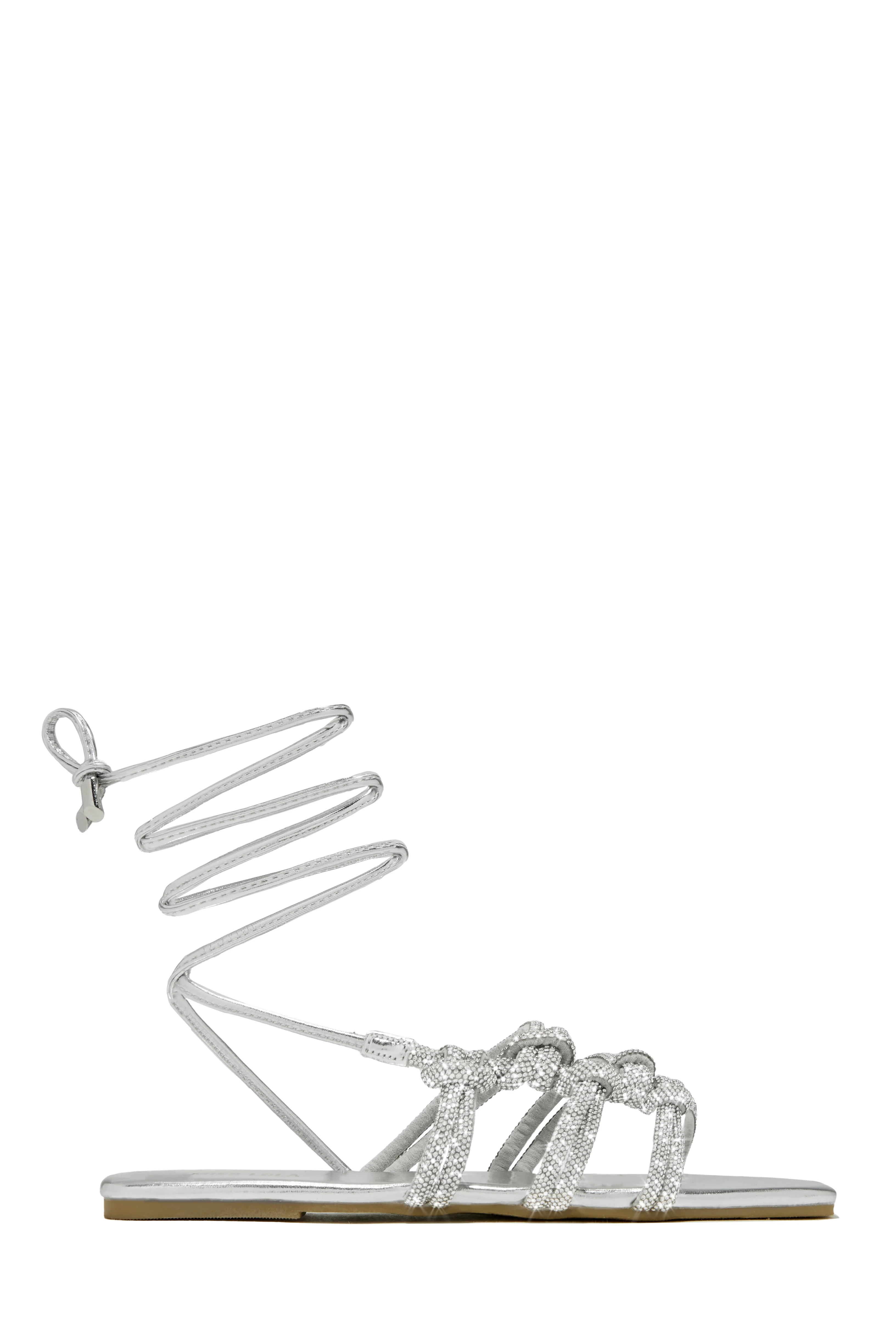 Ibiza Nights Embellished Lace Up Sandals - Silver - Image 5