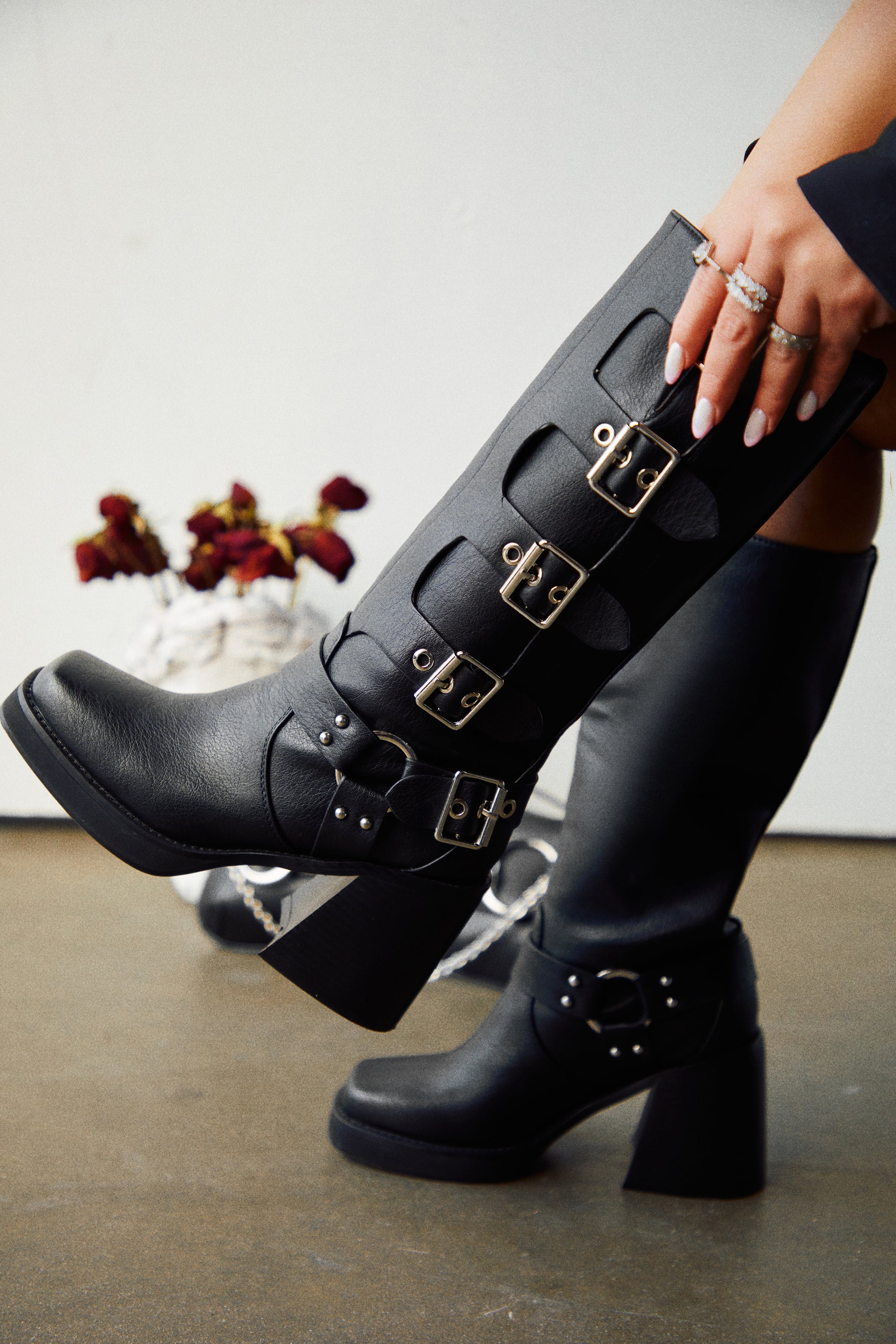 Imani Moto Block Heel Boots - Black - Image 5