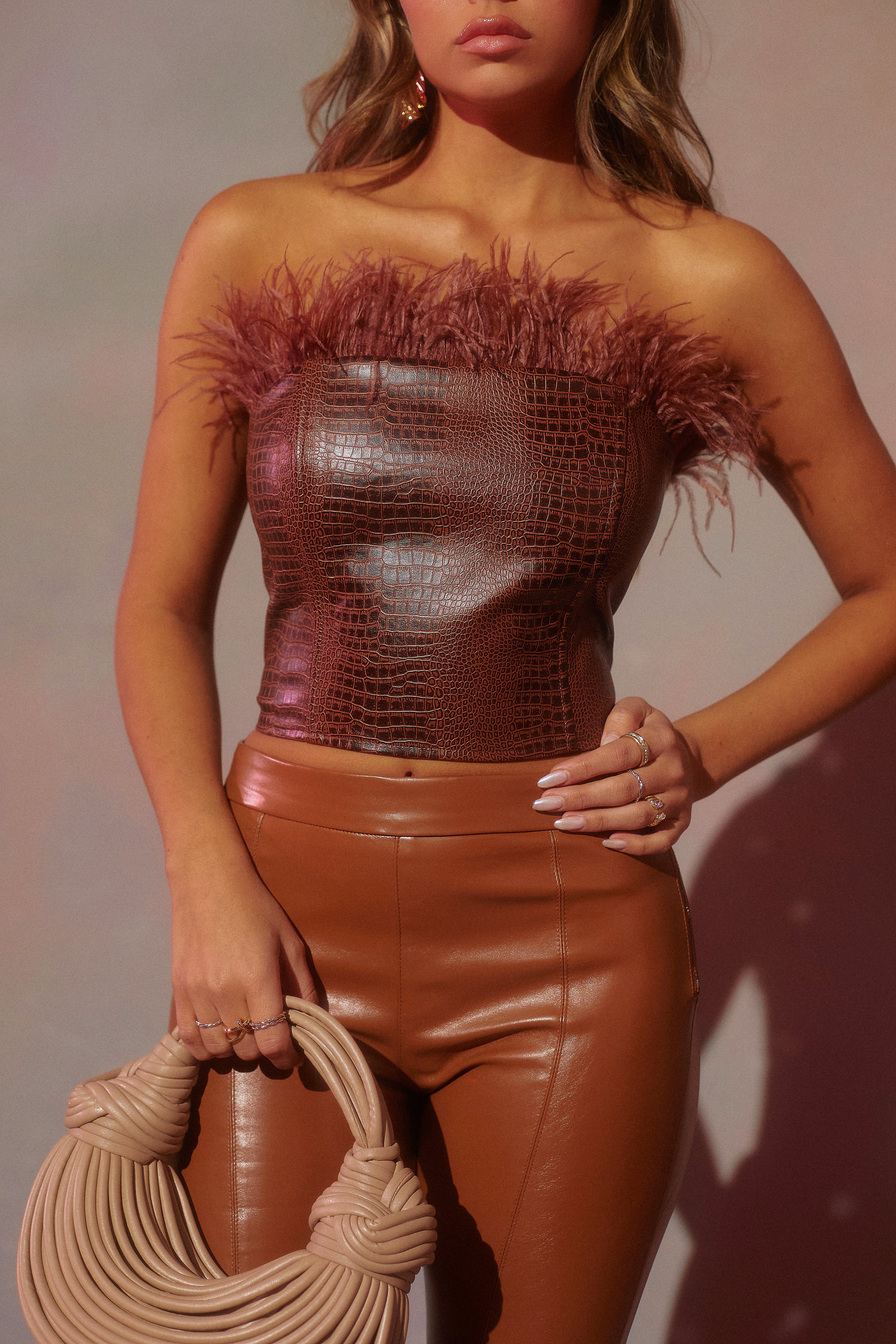 Iris Strapless Croc Corset Top - Brown - Image 10