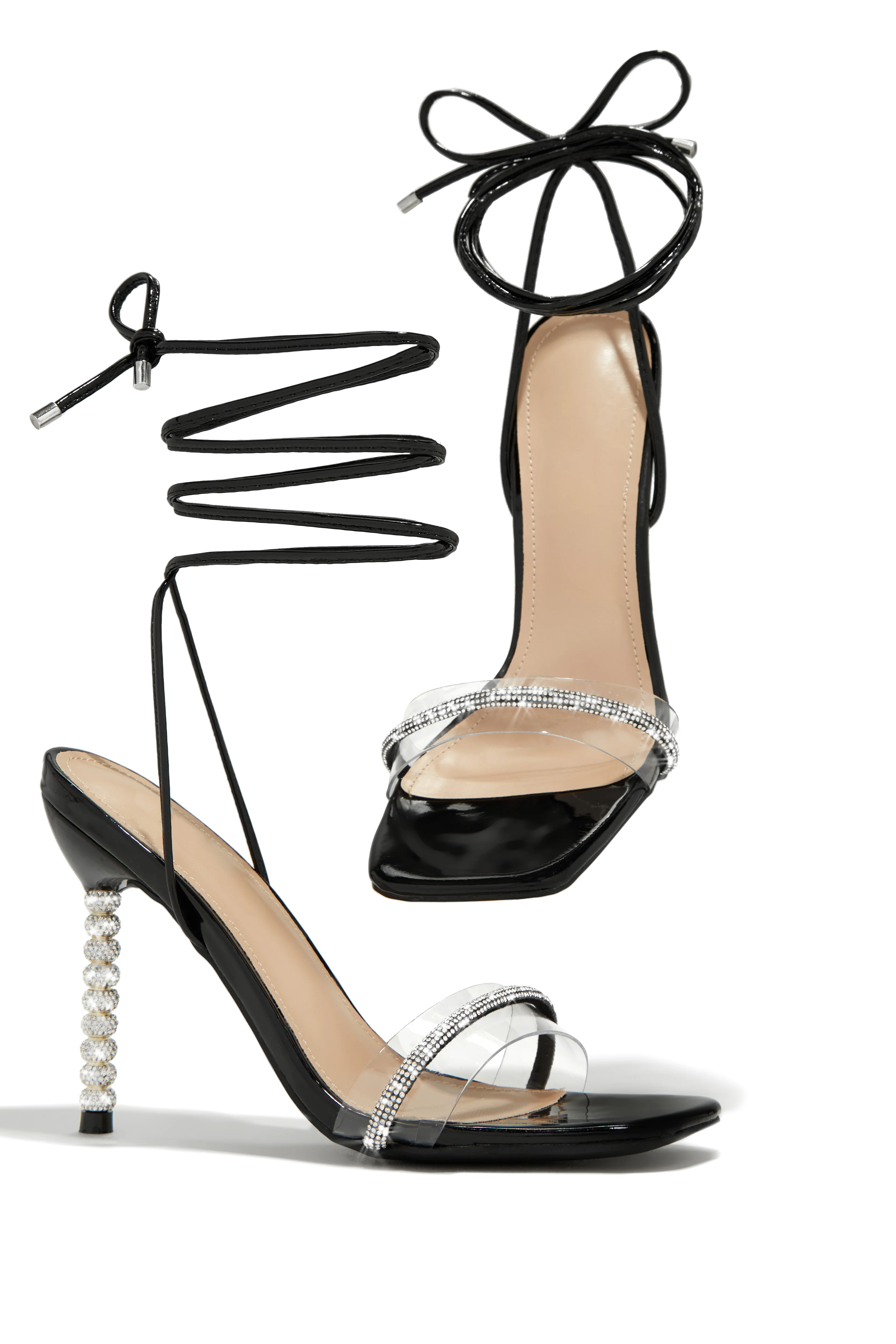 Irisa Embellished Lace Up Heels - Black - Image 4