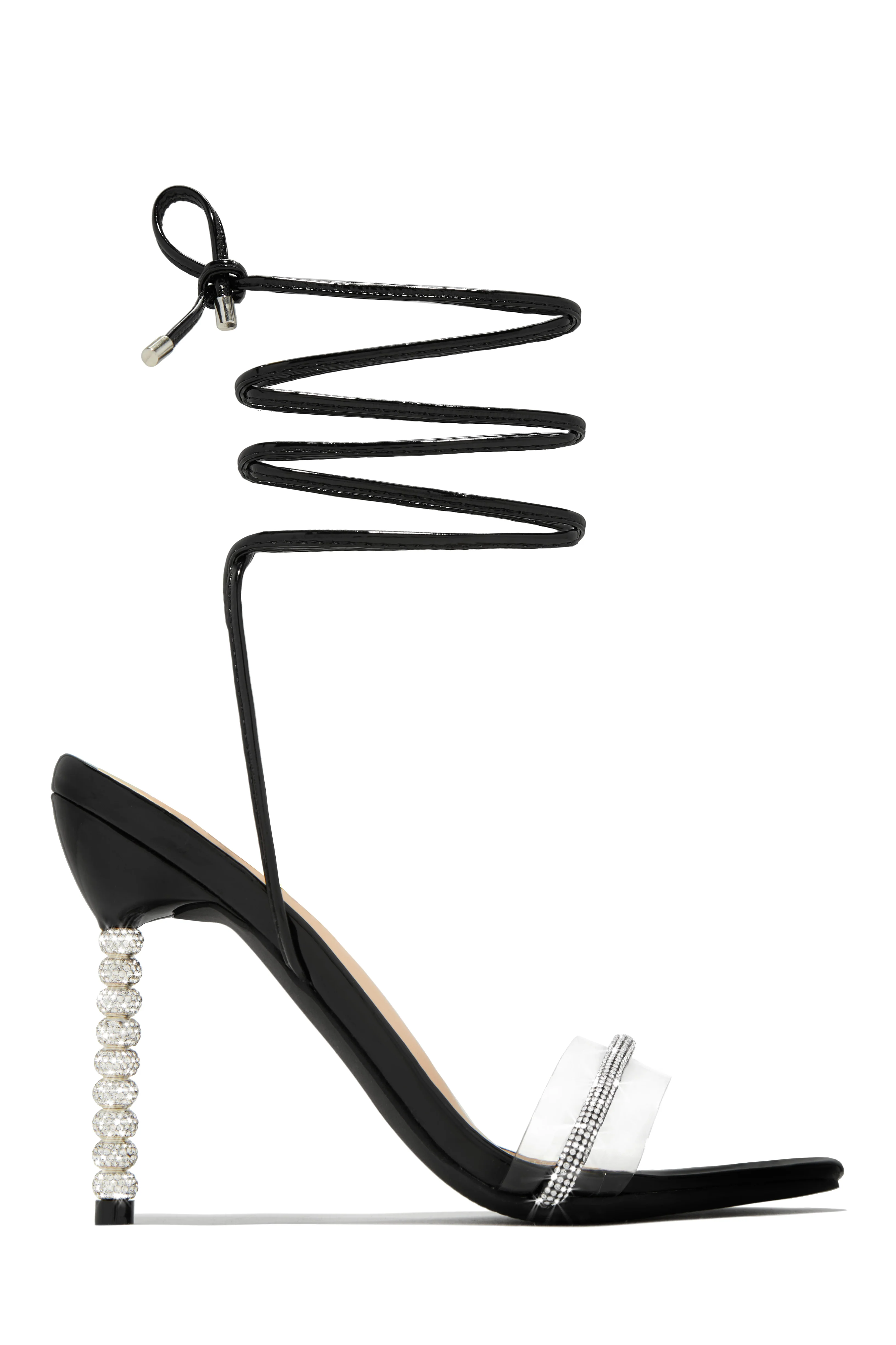 Irisa Embellished Lace Up Heels - Black - Image 6
