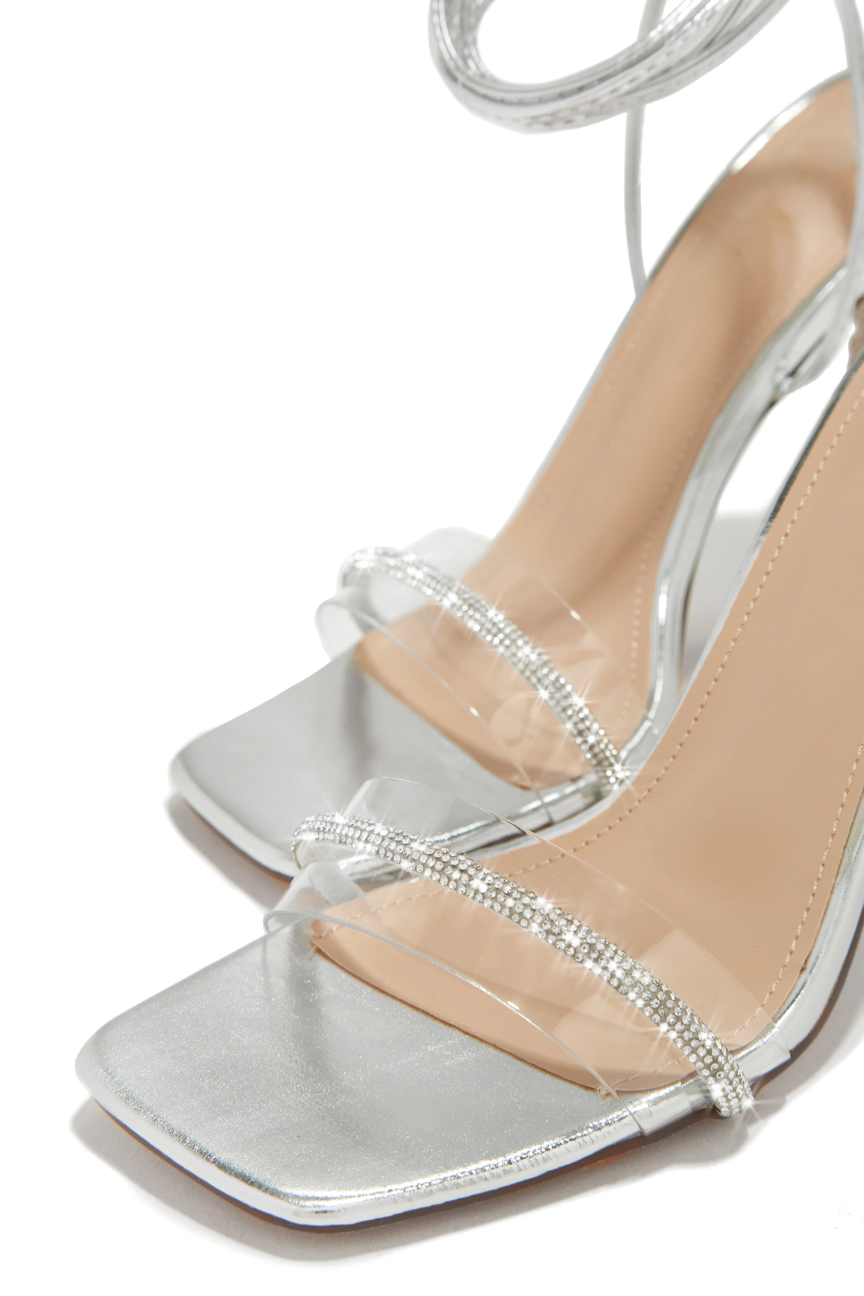 Irisa Embellished Lace Up Heels - Silver - Image 5