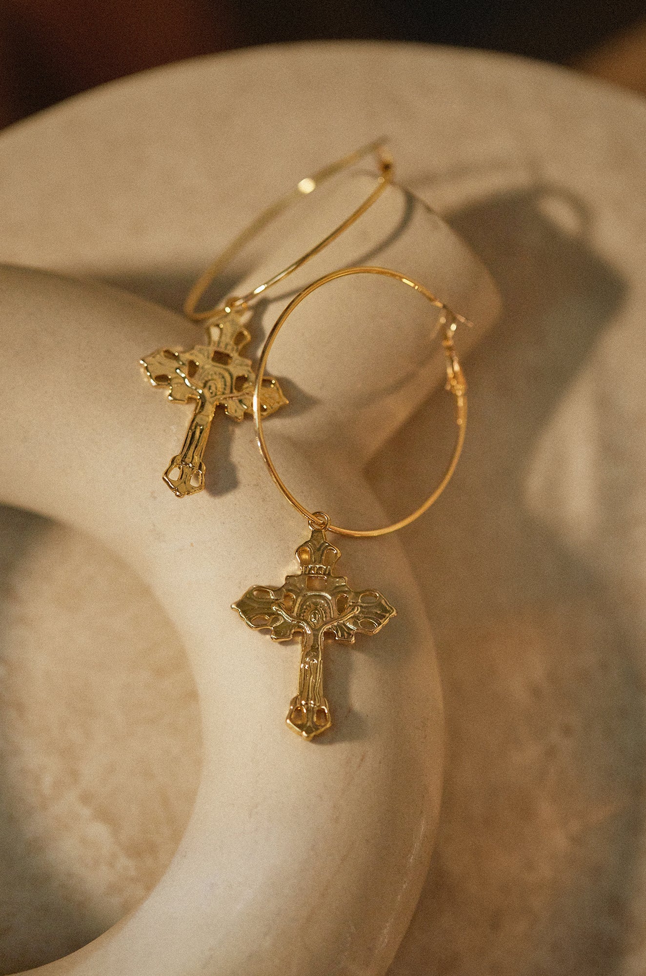 Isabella Cross Hoop Earring - Gold - Image 3