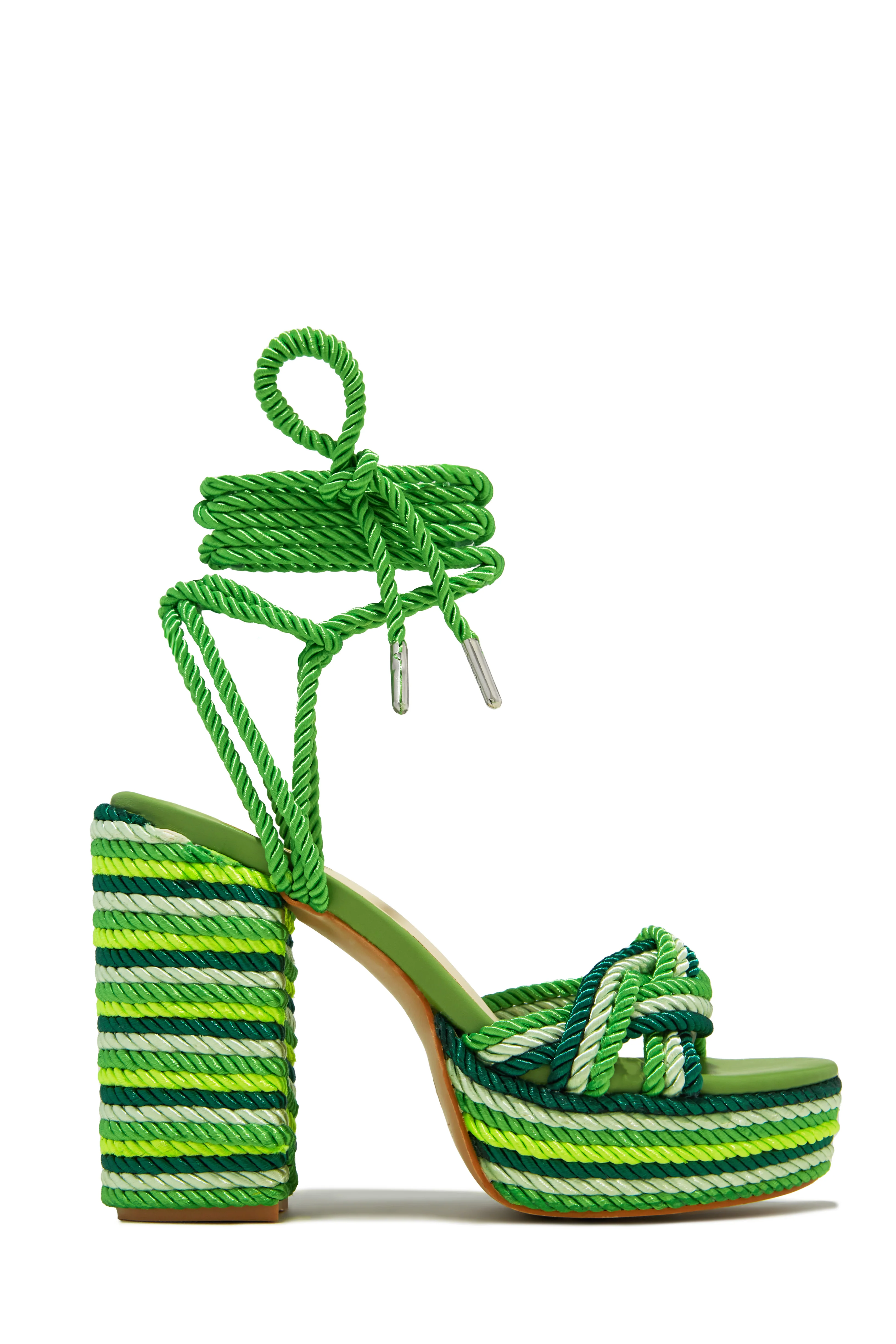Jadin Lace Up Platform Block Heels - Green - Image 3